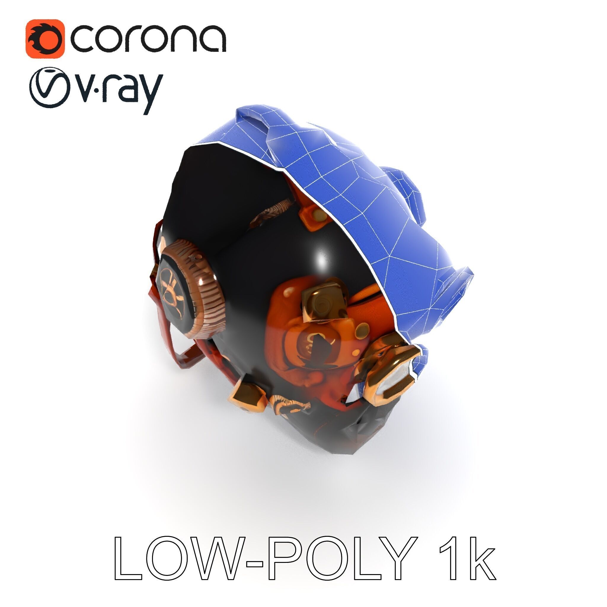 Steampunk Helmet Model Pack with Detailed Interiors Low-poly 3D model_30