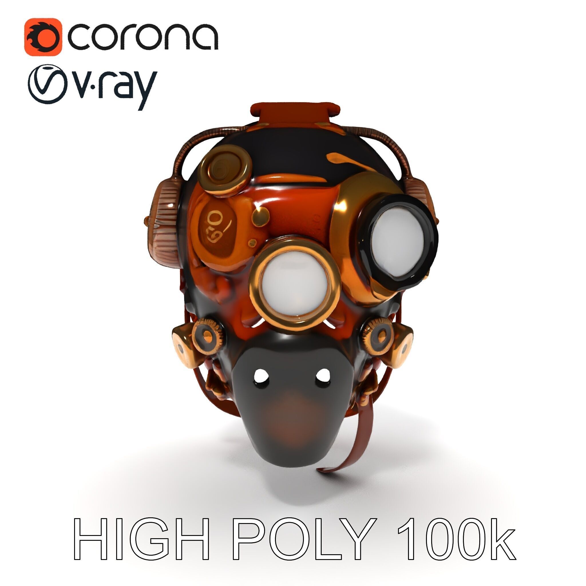 Steampunk Helmet Model Pack with Detailed Interiors Low-poly 3D model_23