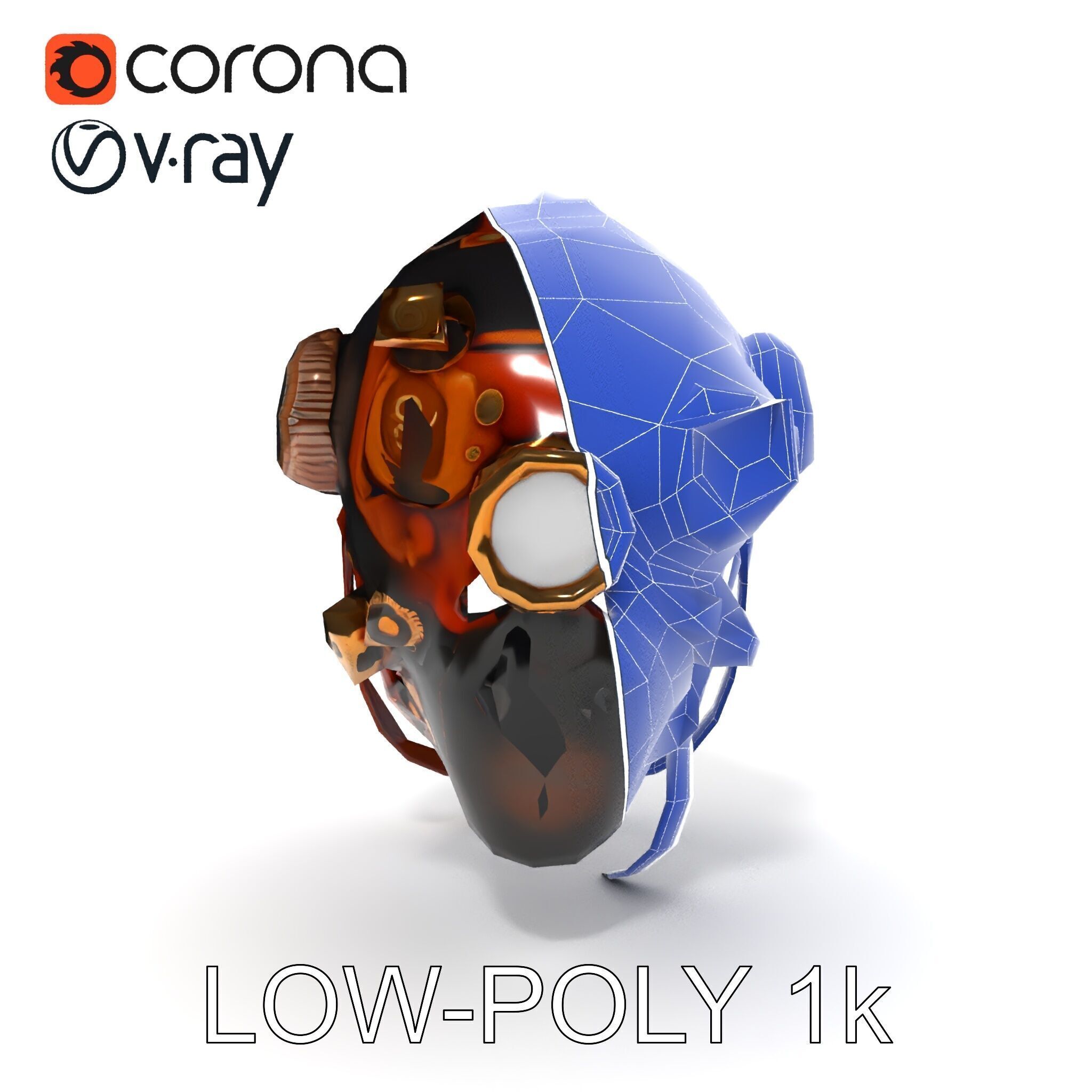Steampunk Helmet Model Pack with Detailed Interiors Low-poly 3D model_9