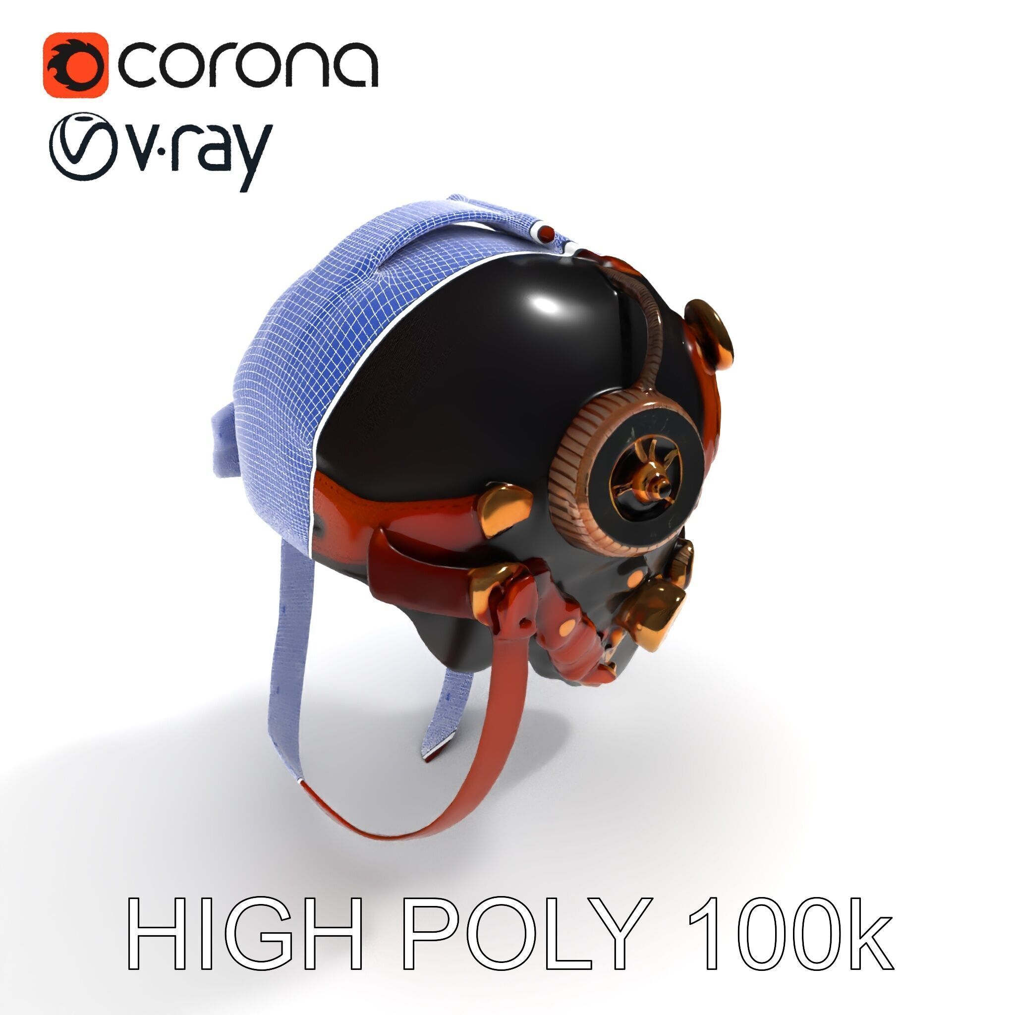 Steampunk Helmet Model Pack with Detailed Interiors Low-poly 3D model_31
