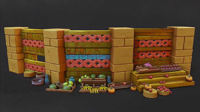 Street Food Market Low-poly 3D model