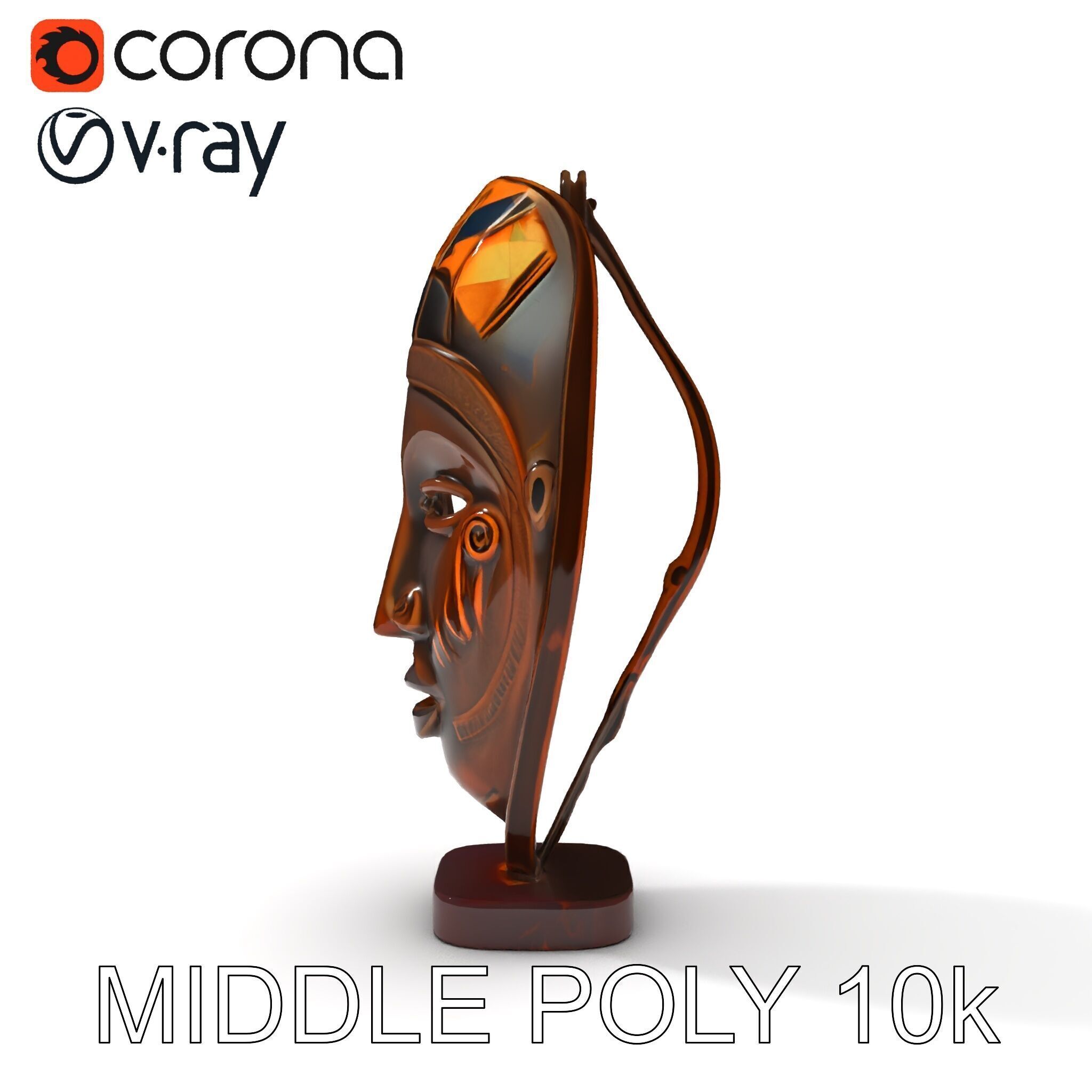 Decorative African Mask Model Pack Tribal Mask Sculpture Set Low-poly 3D model_17
