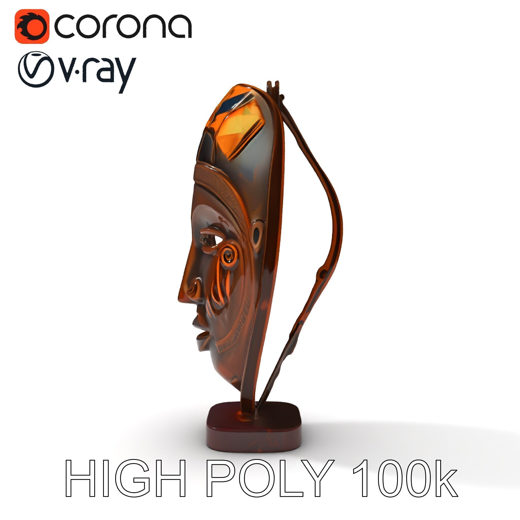 Decorative African Mask Model Pack Tribal Mask Sculpture Set Low-poly 3D model_24