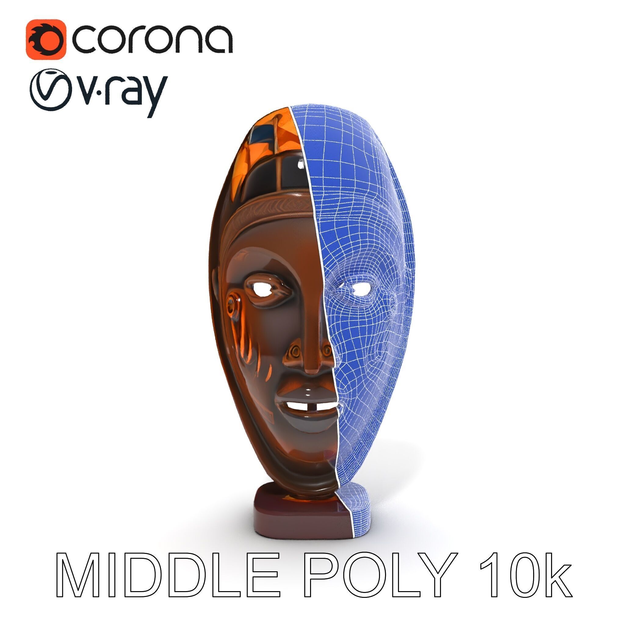 Decorative African Mask Model Pack Tribal Mask Sculpture Set Low-poly 3D model_12