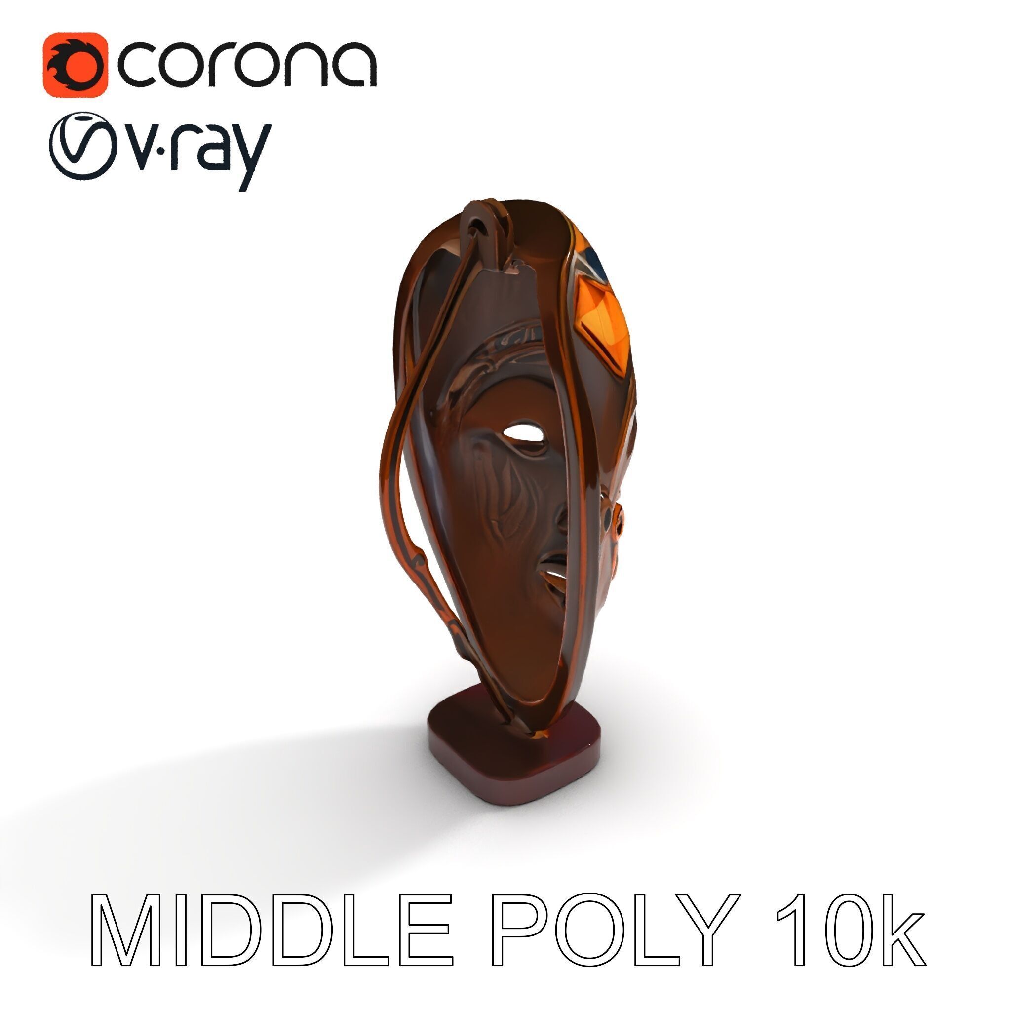 Decorative African Mask Model Pack Tribal Mask Sculpture Set Low-poly 3D model_9