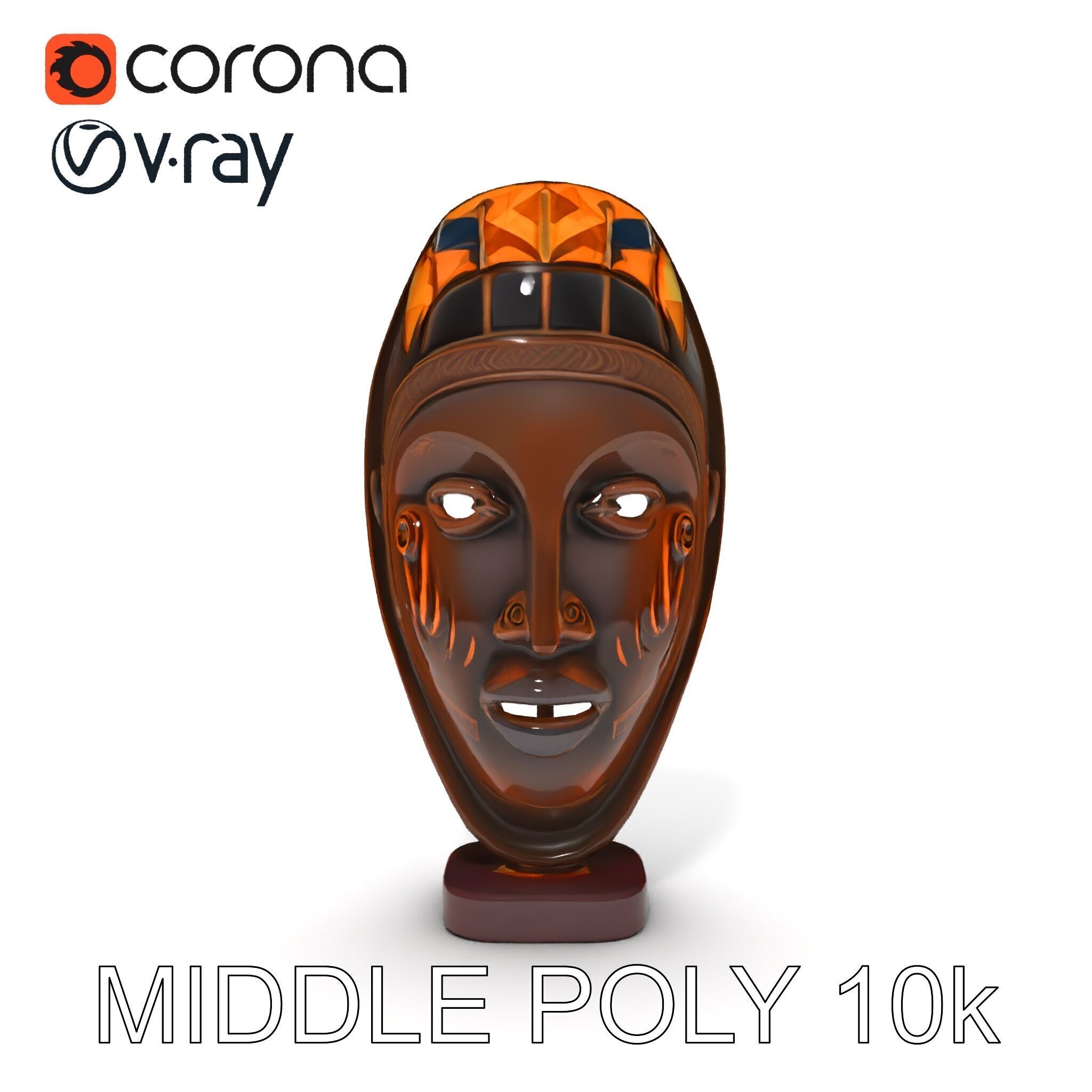 Decorative African Mask Model Pack Tribal Mask Sculpture Set Low-poly 3D model_20