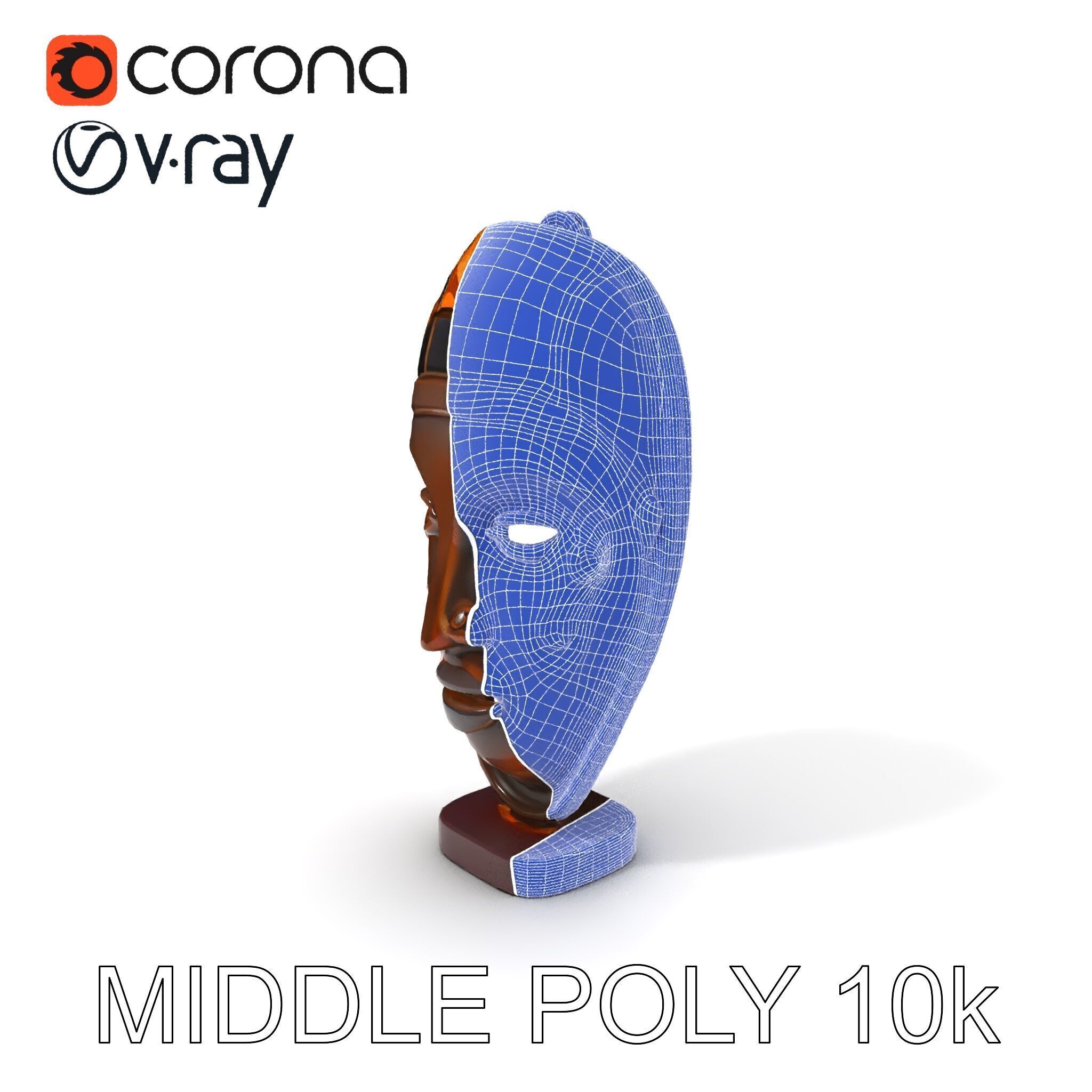 Decorative African Mask Model Pack Tribal Mask Sculpture Set Low-poly 3D model_25