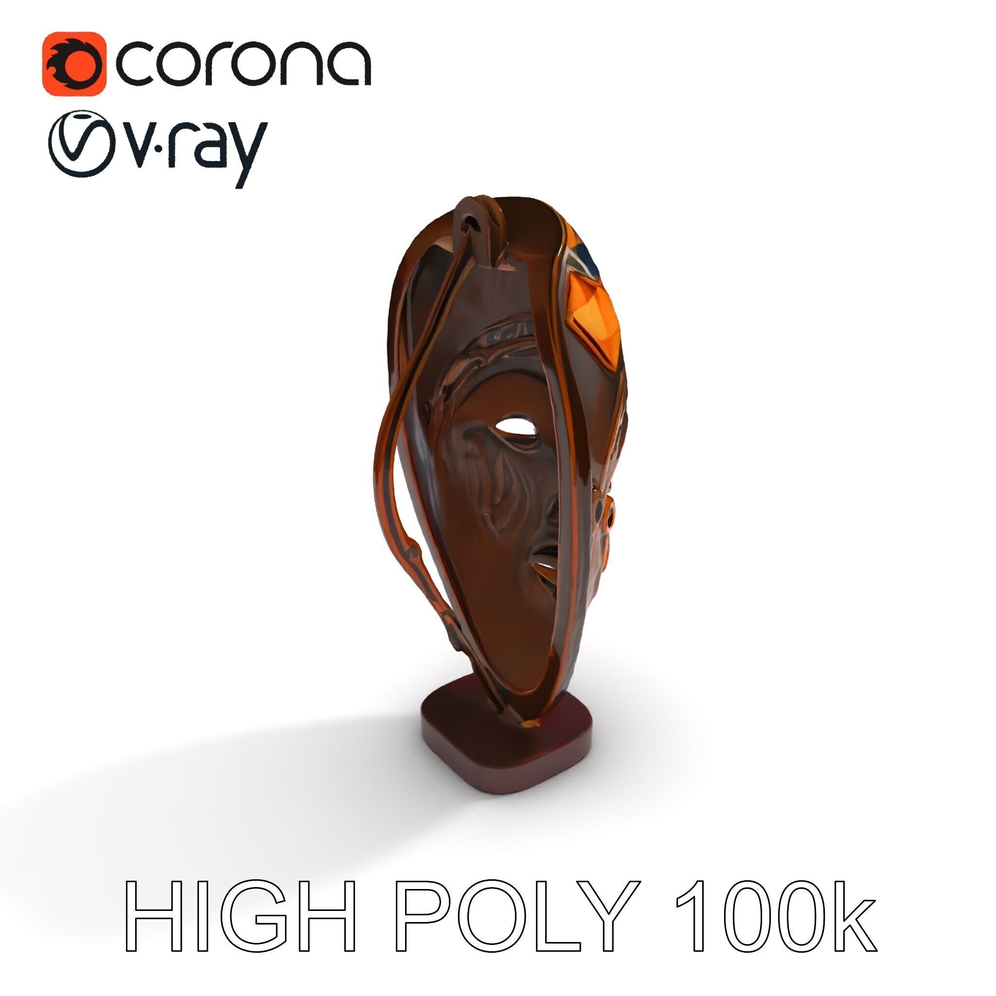Decorative African Mask Model Pack Tribal Mask Sculpture Set Low-poly 3D model_34