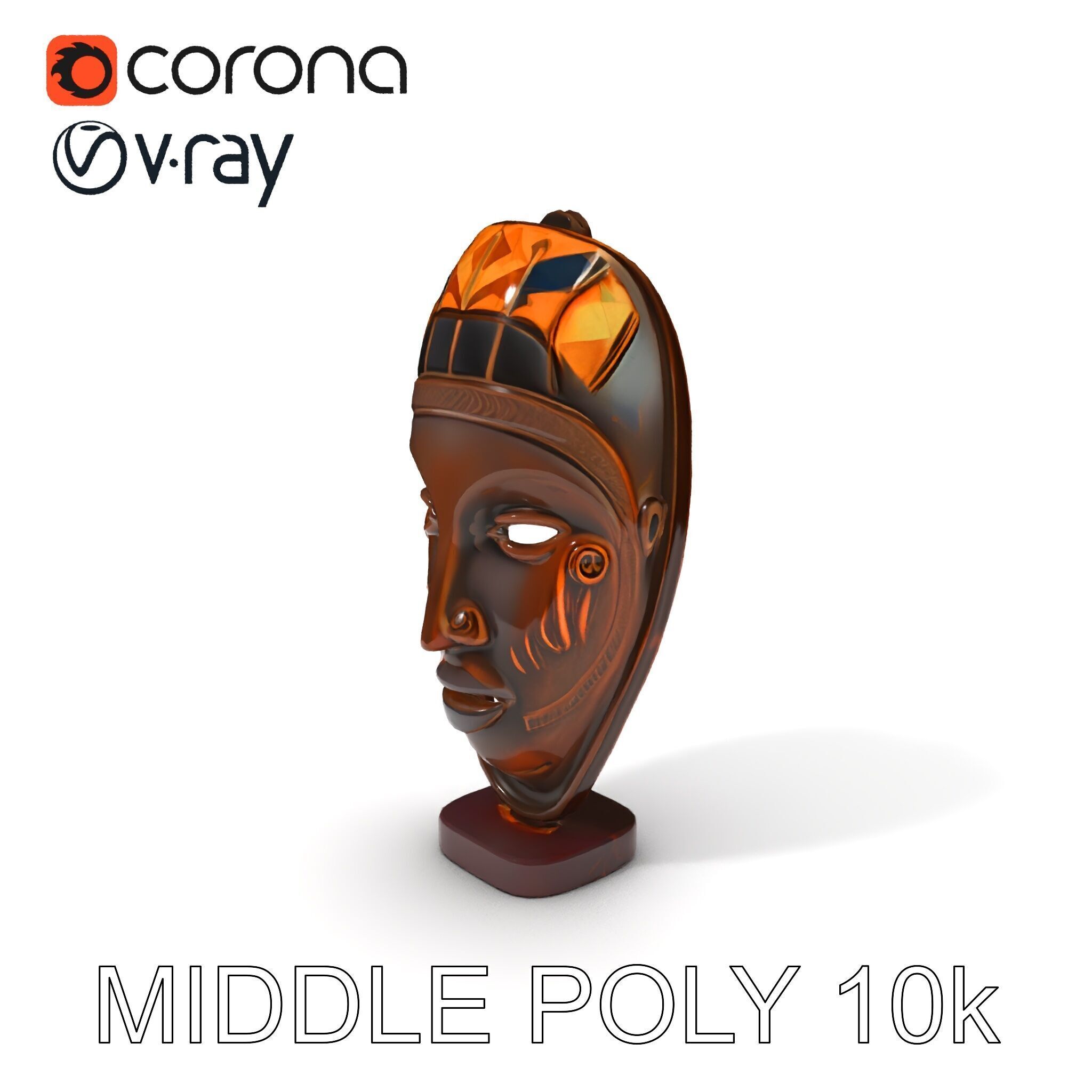 Decorative African Mask Model Pack Tribal Mask Sculpture Set Low-poly 3D model_27