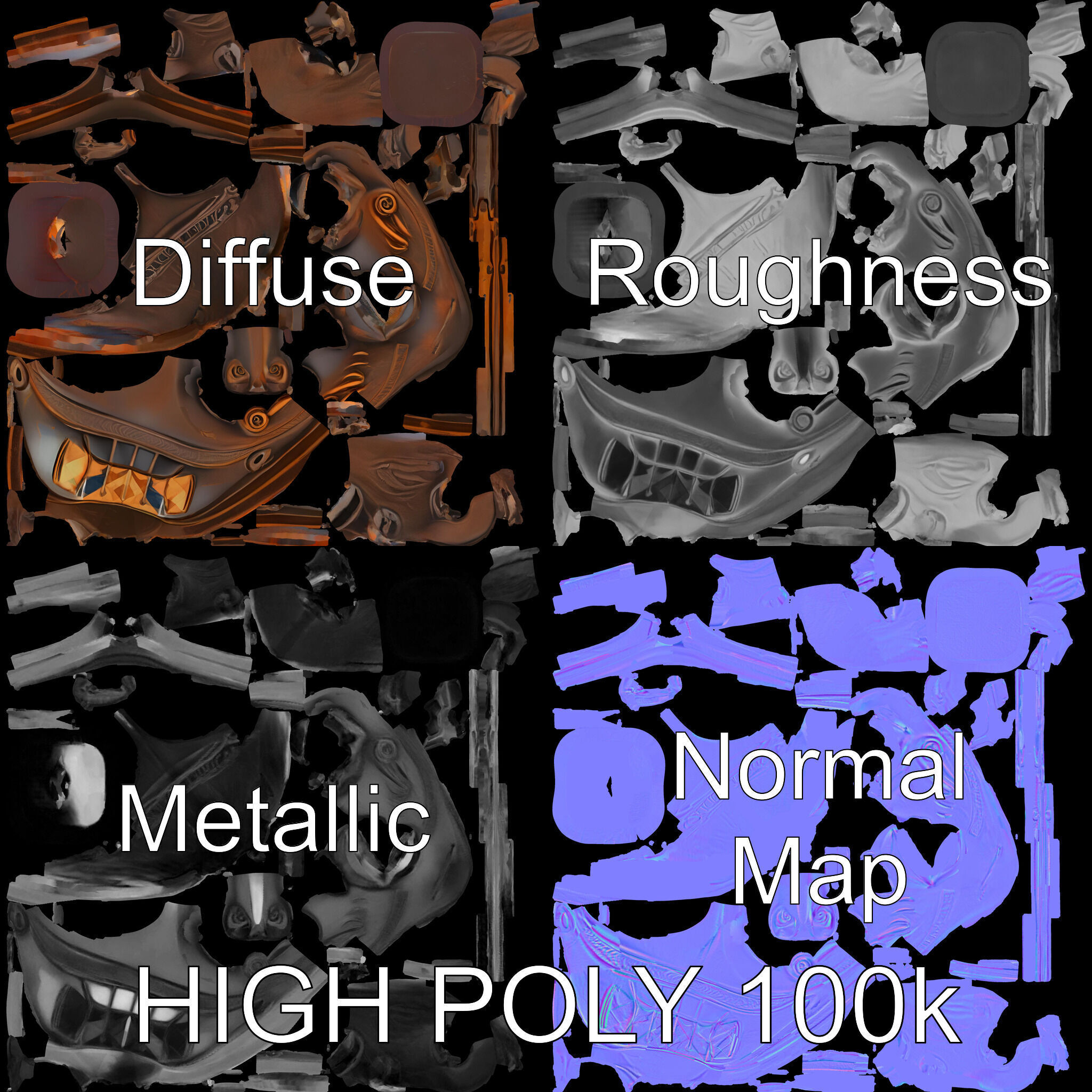 Decorative African Mask Model Pack Tribal Mask Sculpture Set Low-poly 3D model_2