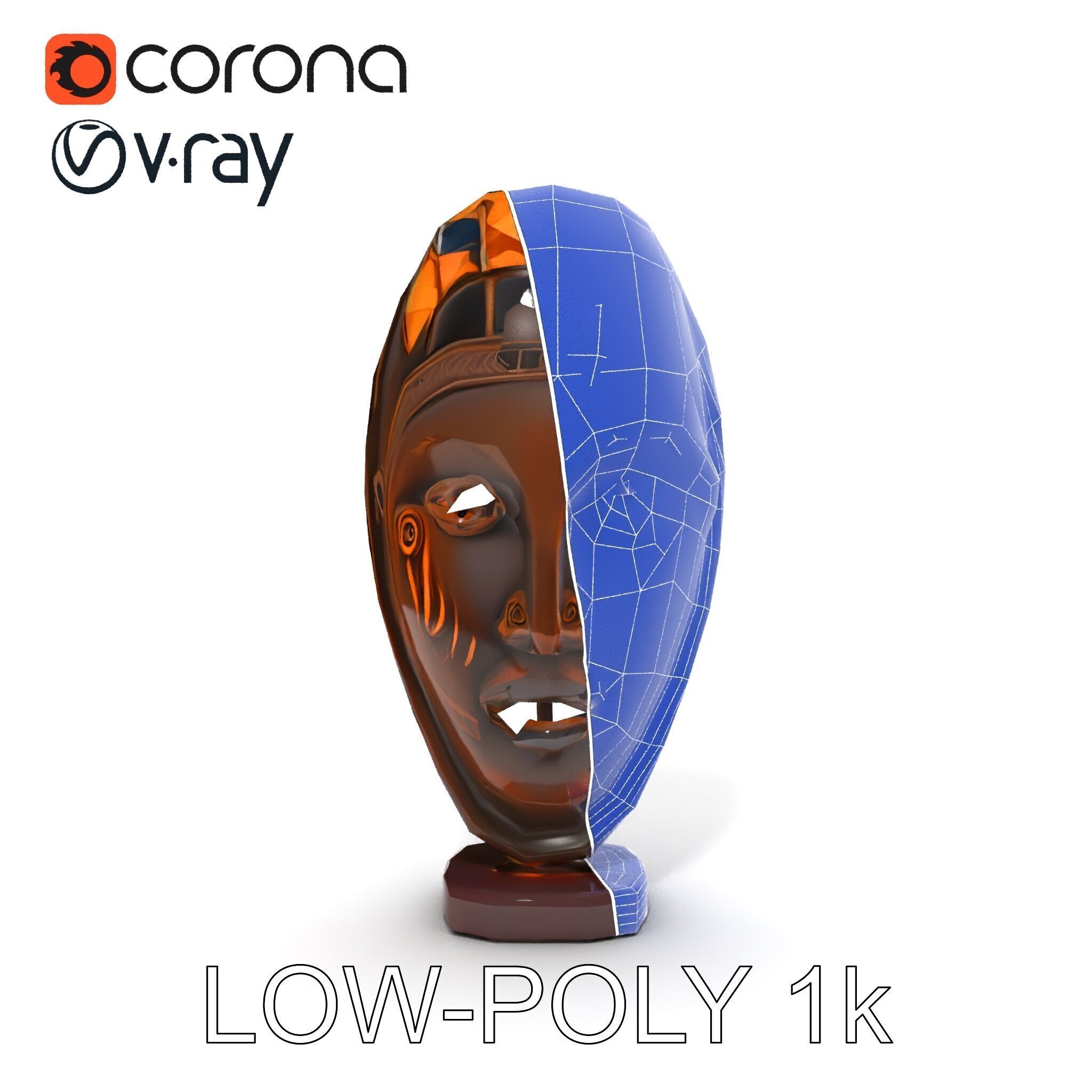 Decorative African Mask Model Pack Tribal Mask Sculpture Set Low-poly 3D model_26