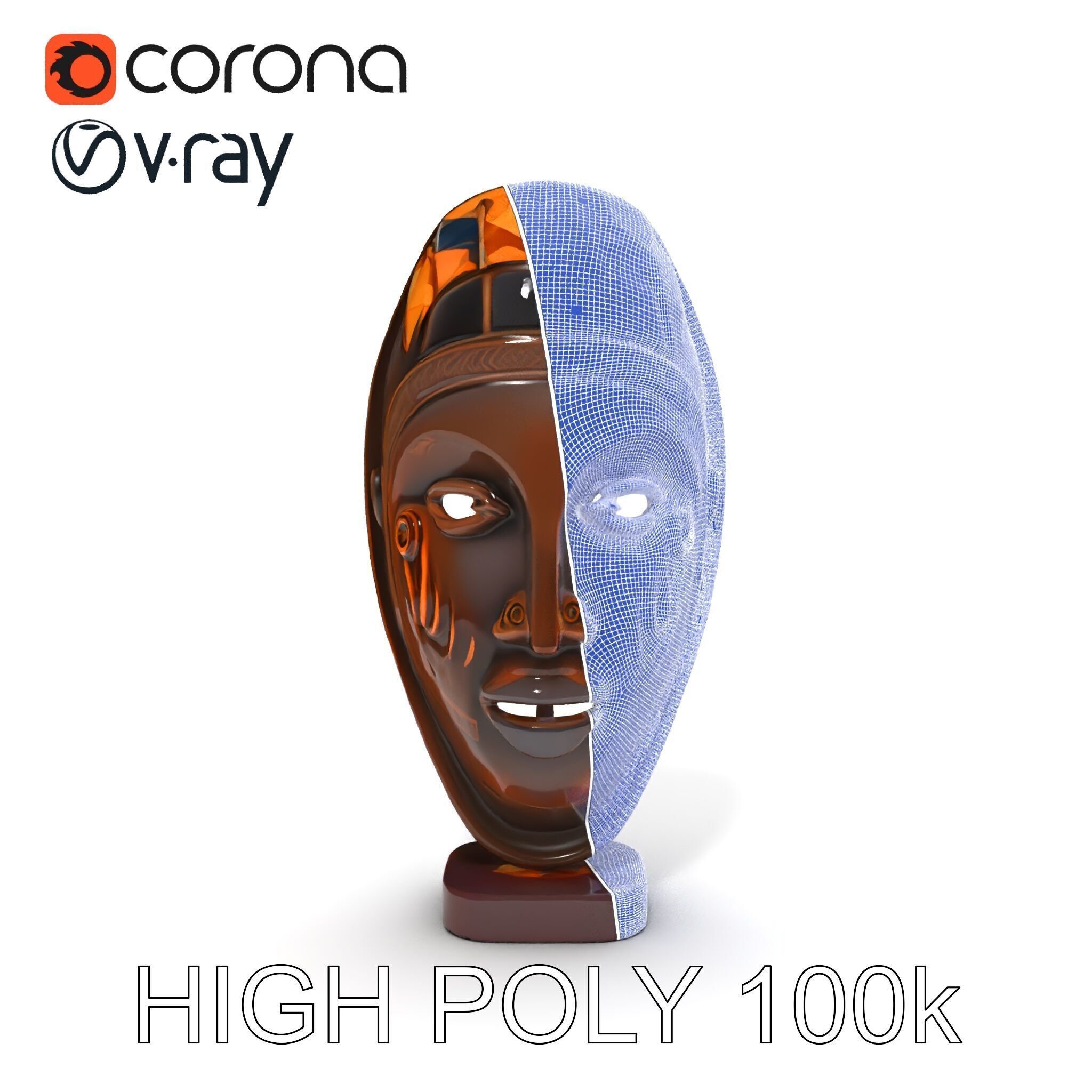 Decorative African Mask Model Pack Tribal Mask Sculpture Set Low-poly 3D model_35