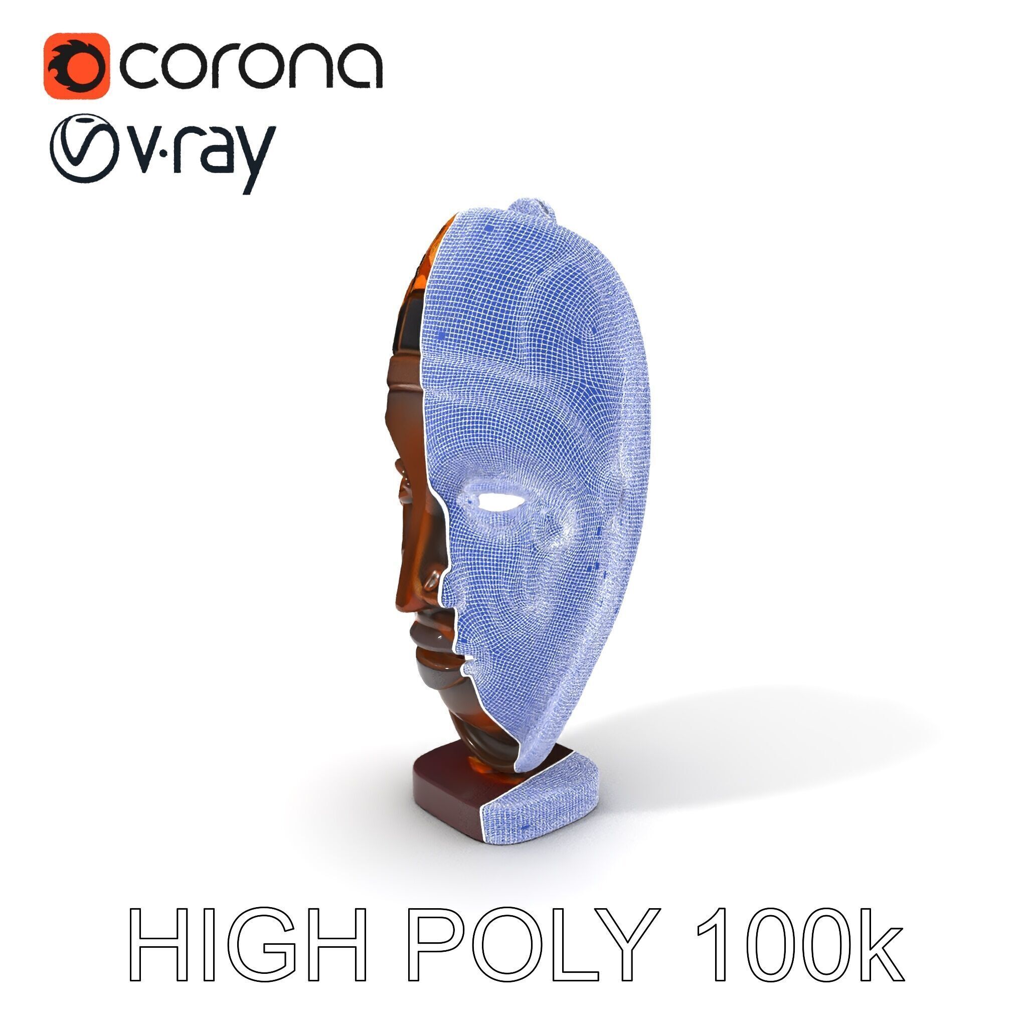 Decorative African Mask Model Pack Tribal Mask Sculpture Set Low-poly 3D model_4