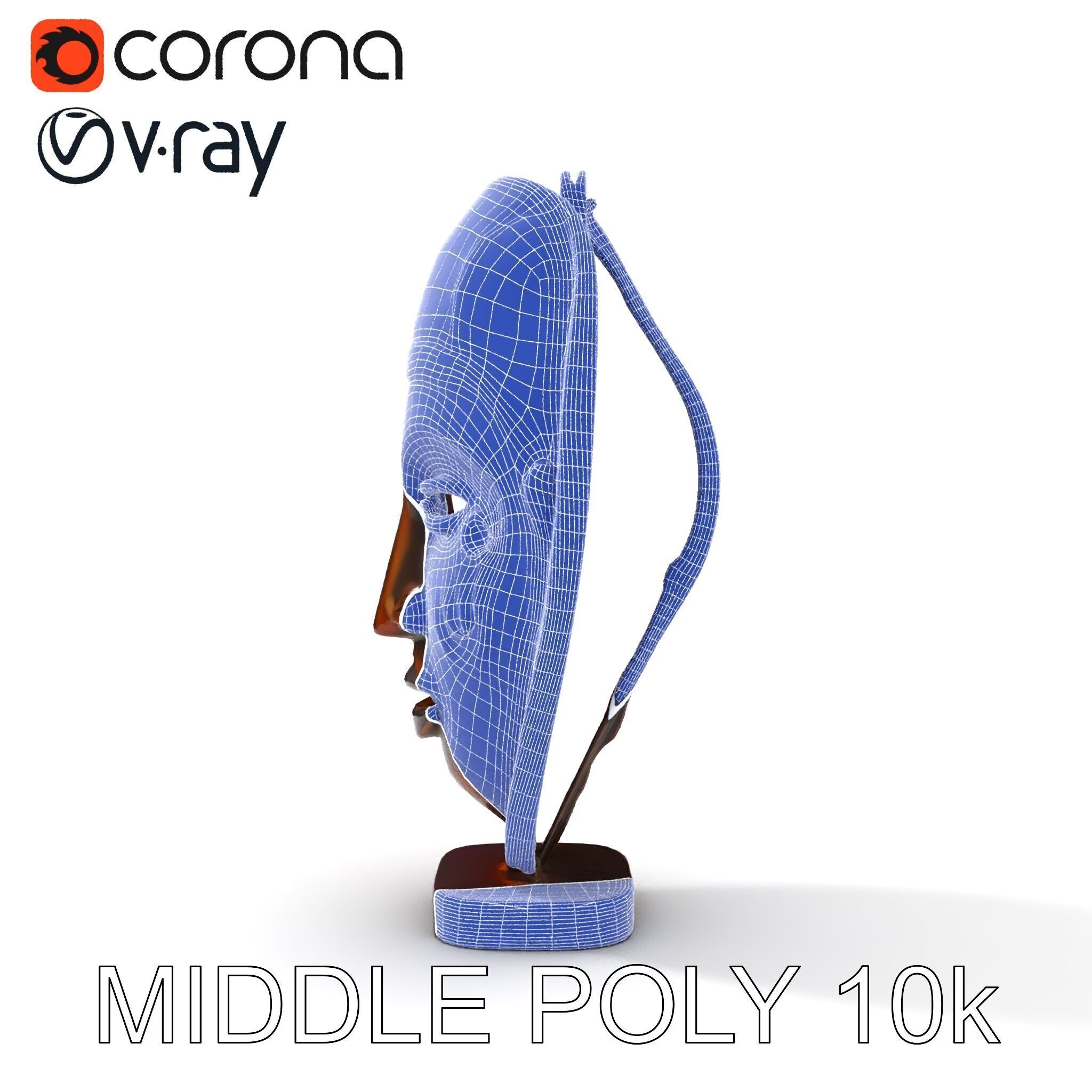 Decorative African Mask Model Pack Tribal Mask Sculpture Set Low-poly 3D model_15