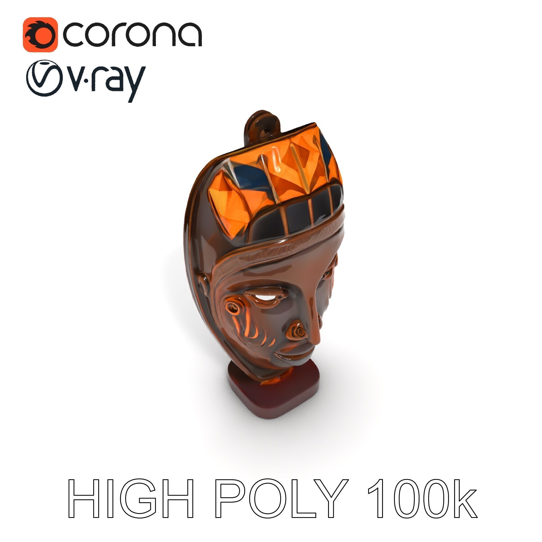 Decorative African Mask Model Pack Tribal Mask Sculpture Set Low-poly 3D model_19