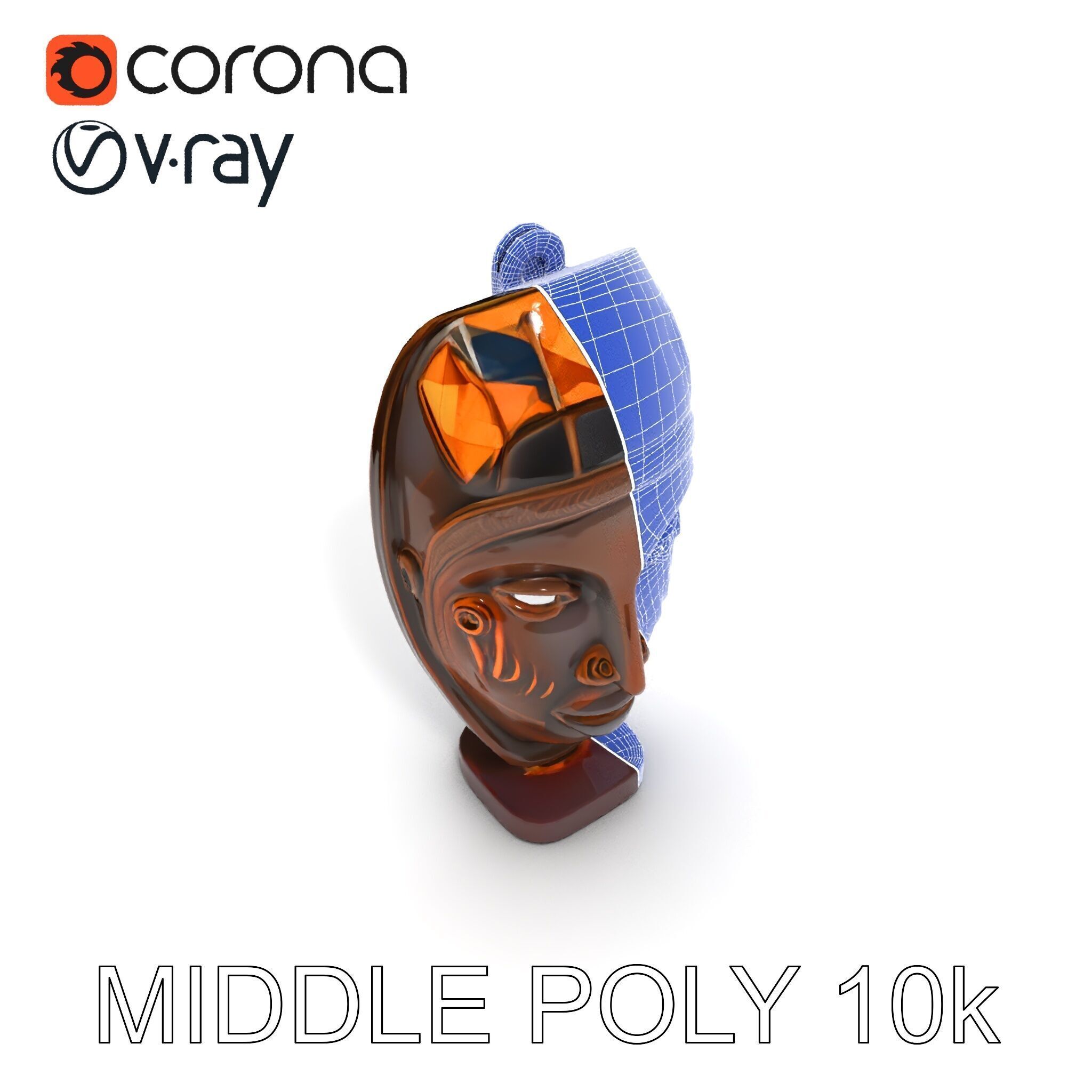 Decorative African Mask Model Pack Tribal Mask Sculpture Set Low-poly 3D model_6