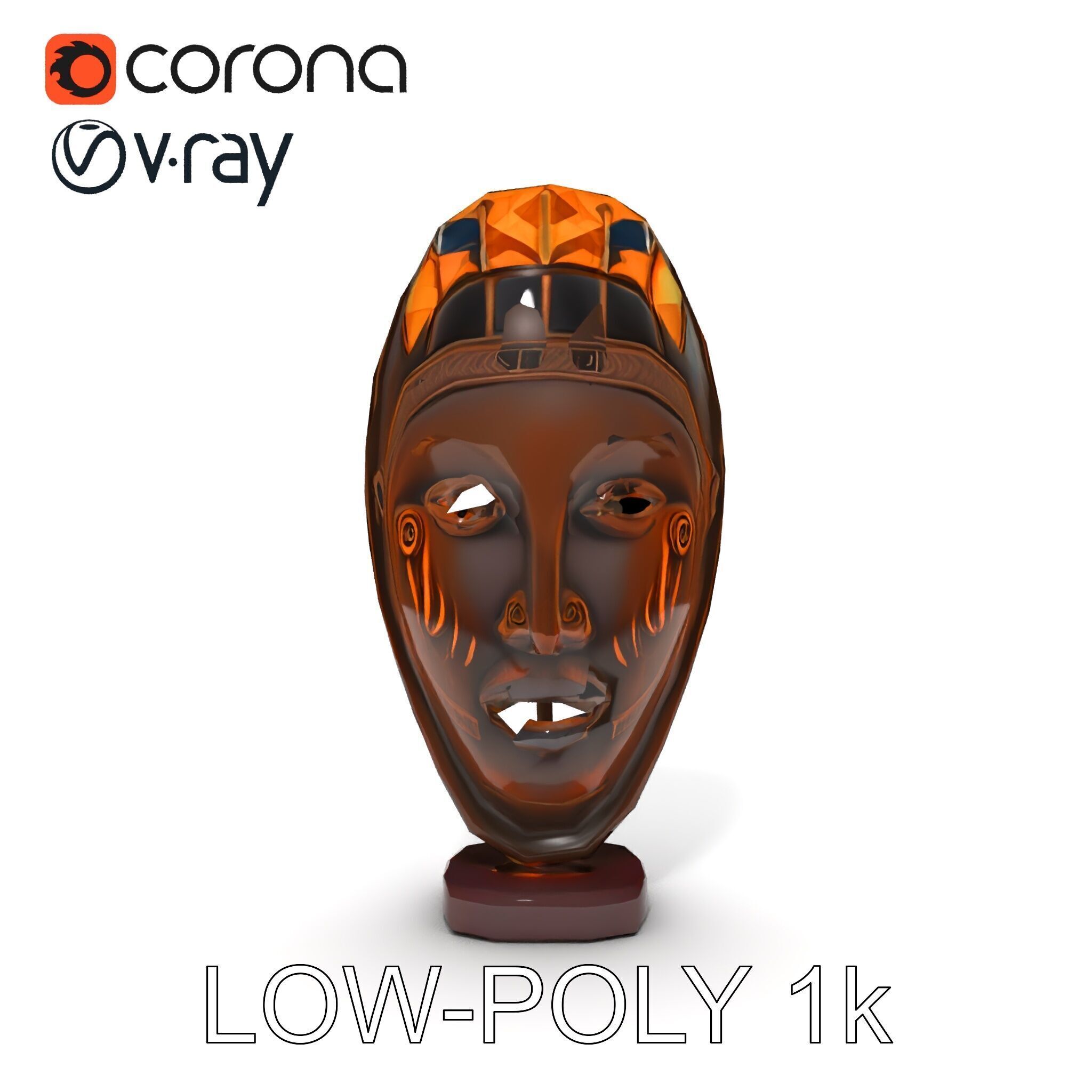 Decorative African Mask Model Pack Tribal Mask Sculpture Set Low-poly 3D model_18