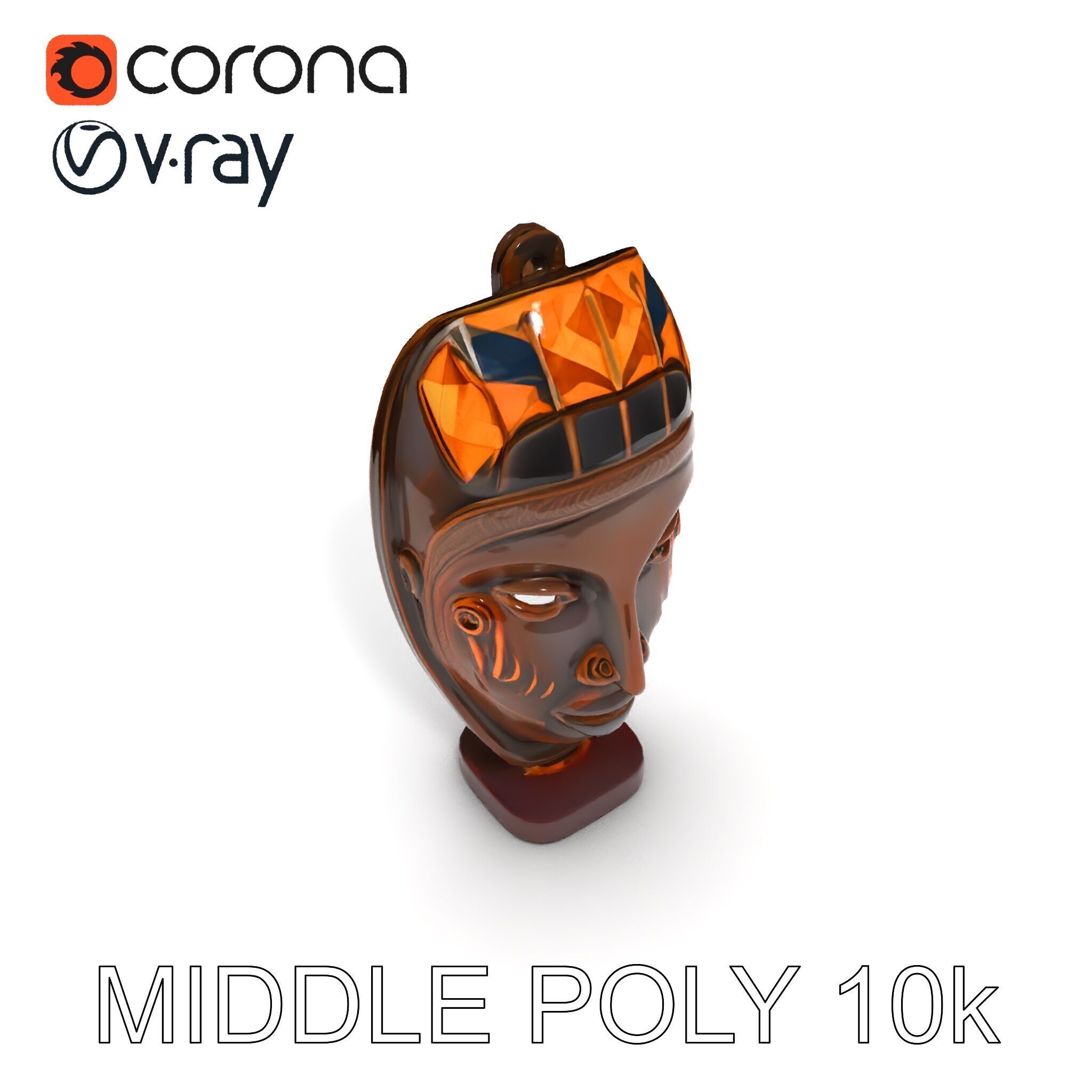 Decorative African Mask Model Pack Tribal Mask Sculpture Set Low-poly 3D model_22