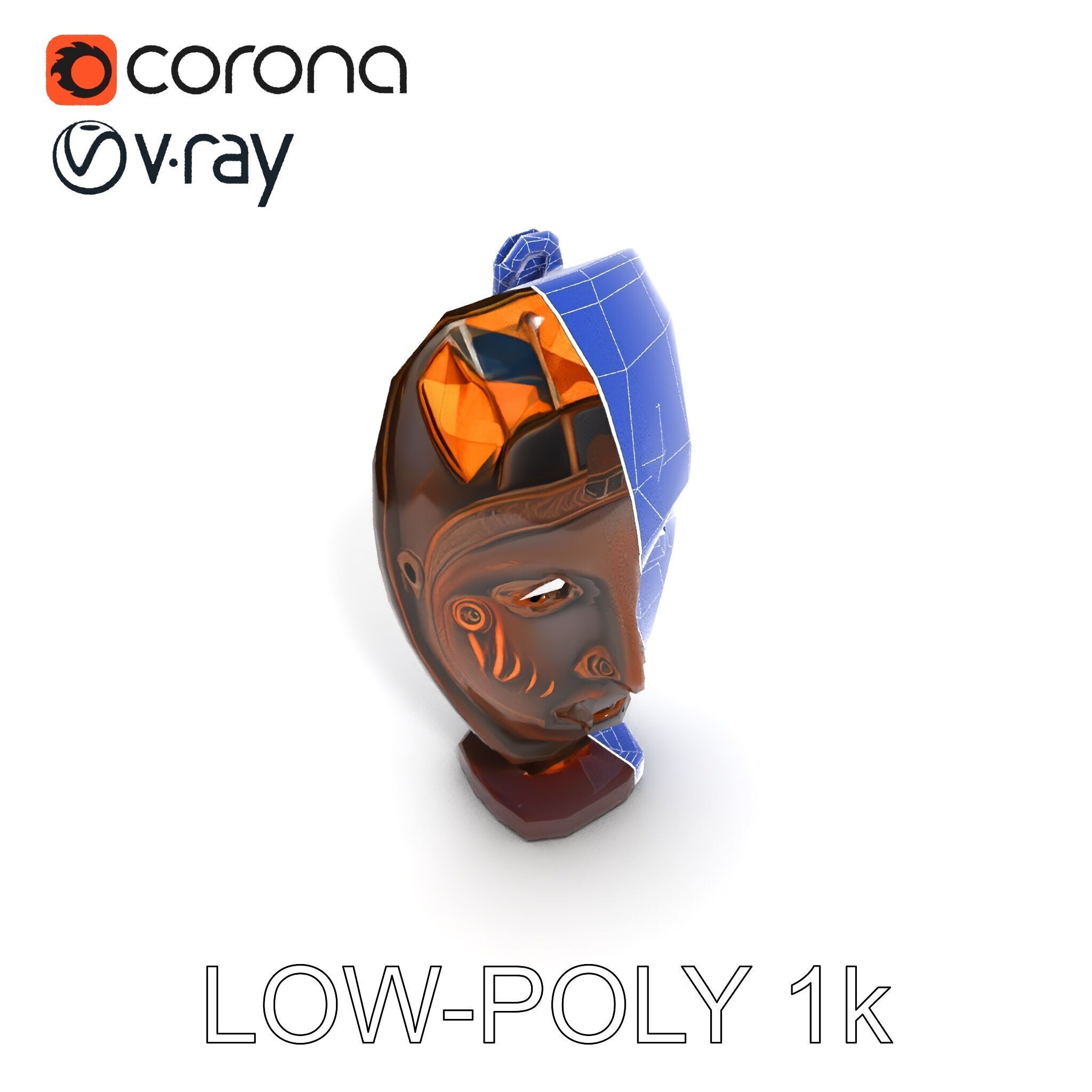Decorative African Mask Model Pack Tribal Mask Sculpture Set Low-poly 3D model_16