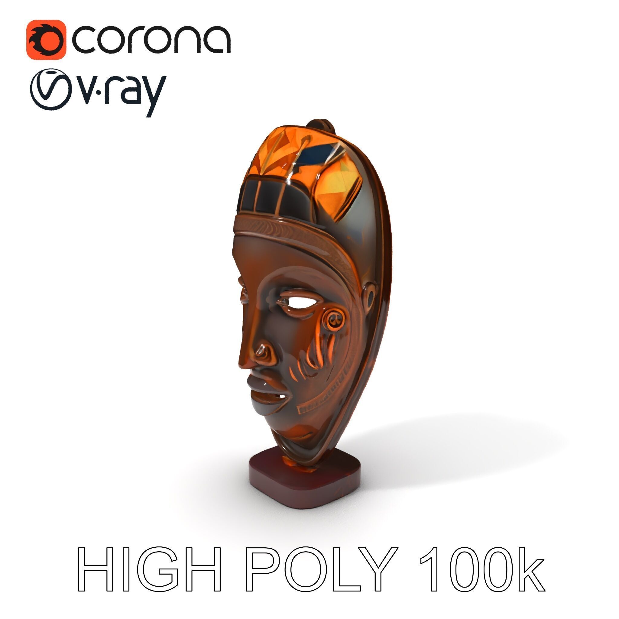 Decorative African Mask Model Pack Tribal Mask Sculpture Set Low-poly 3D model_3