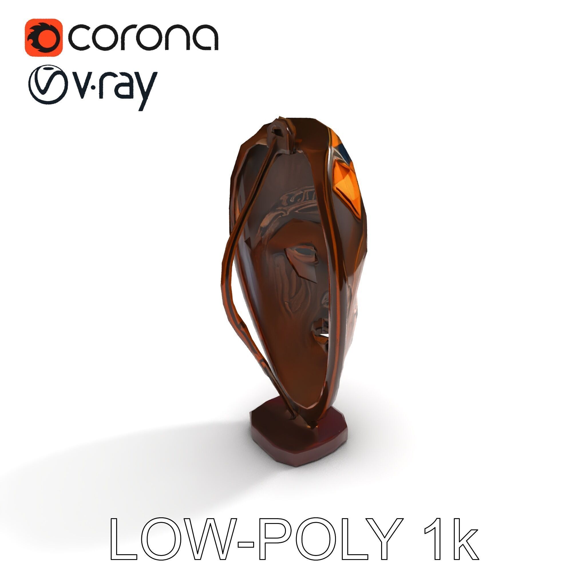 Decorative African Mask Model Pack Tribal Mask Sculpture Set Low-poly 3D model_13