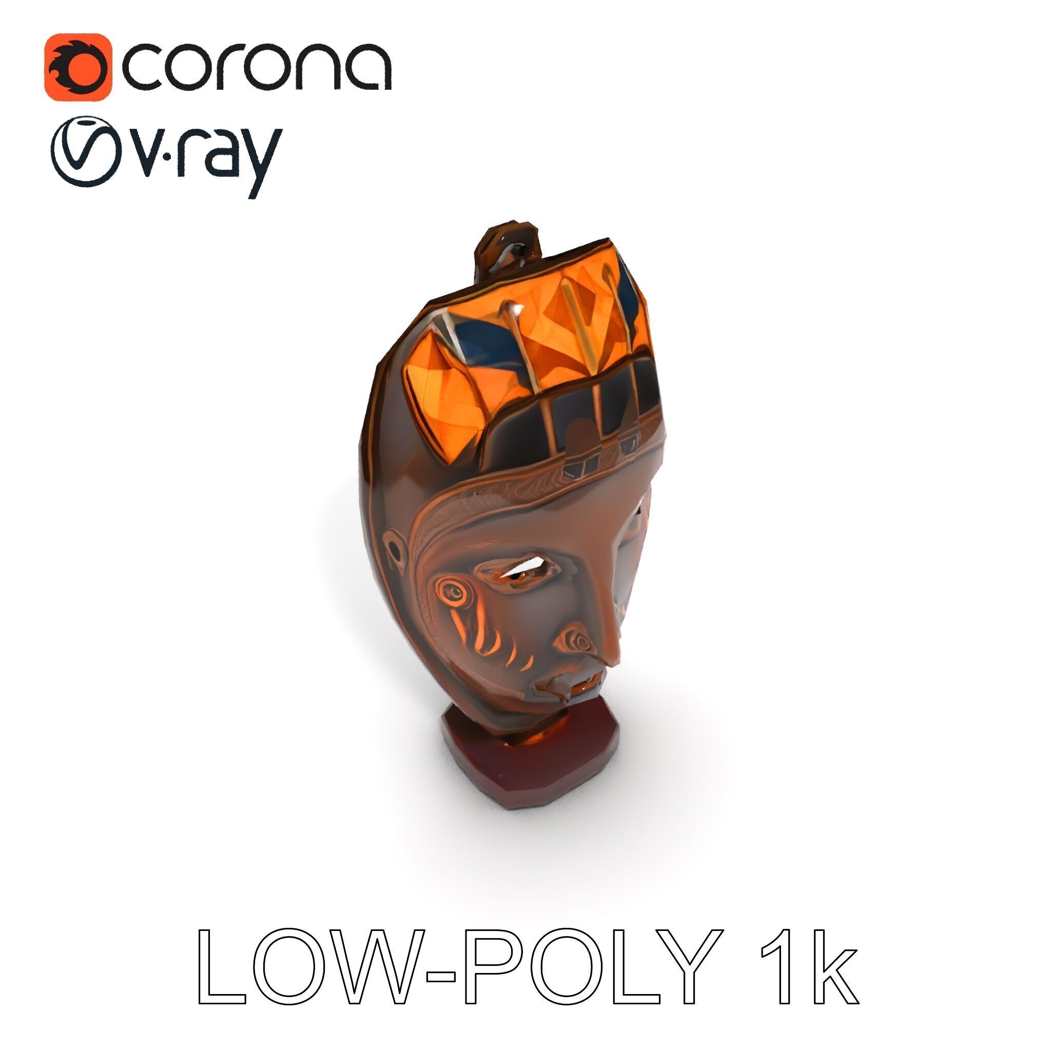 Decorative African Mask Model Pack Tribal Mask Sculpture Set Low-poly 3D model_28