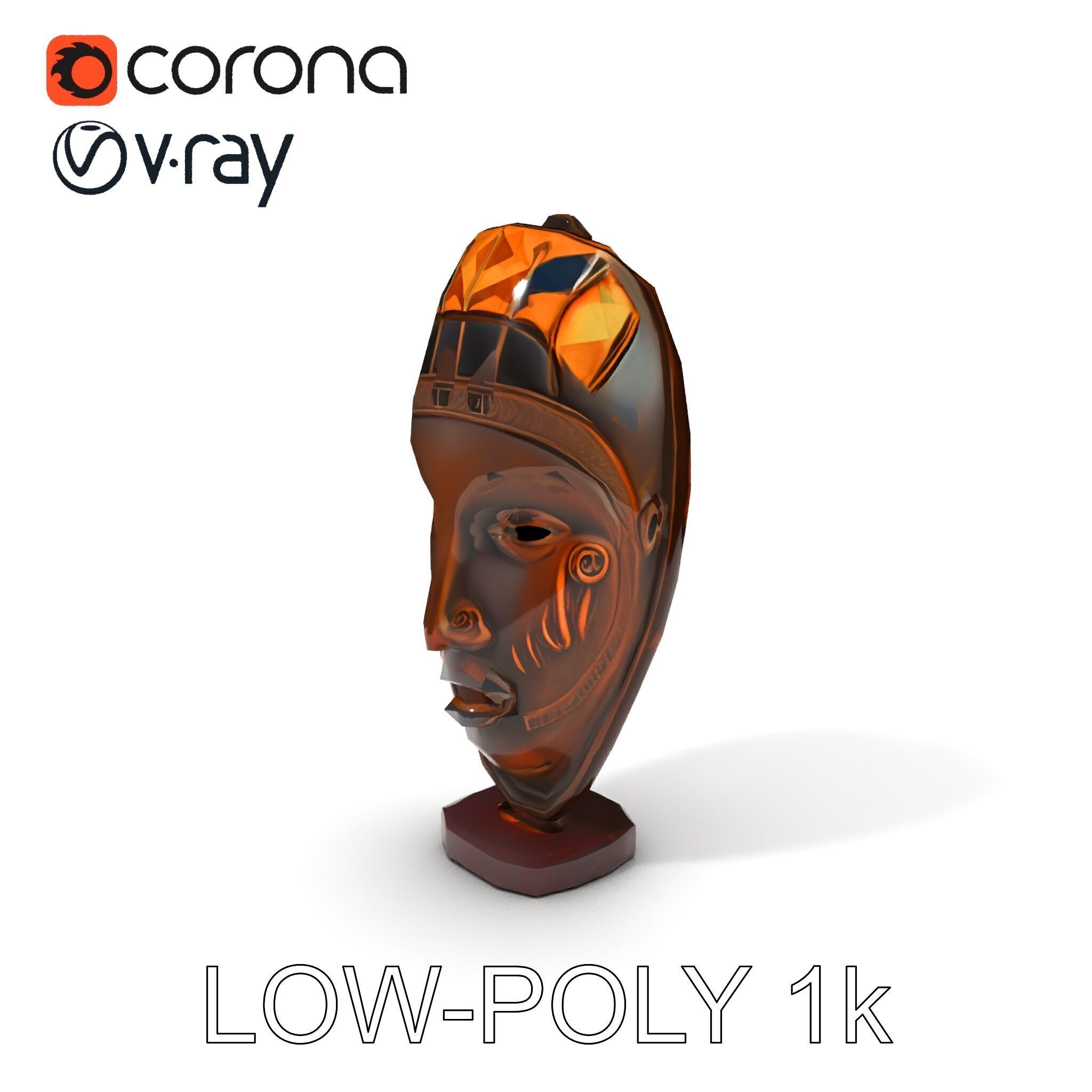 Decorative African Mask Model Pack Tribal Mask Sculpture Set Low-poly 3D model_23