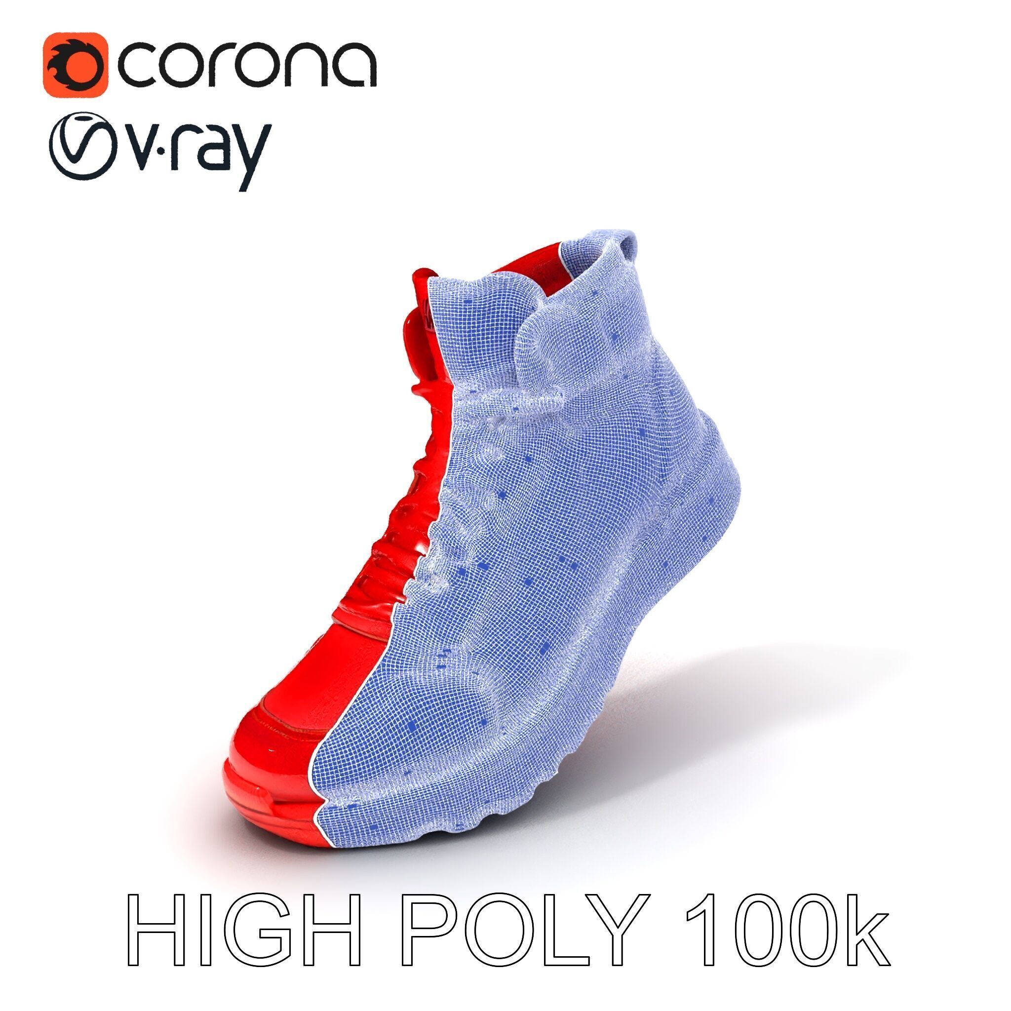 Red HighTop Sneaker Model Pack Low-poly 3D model_4