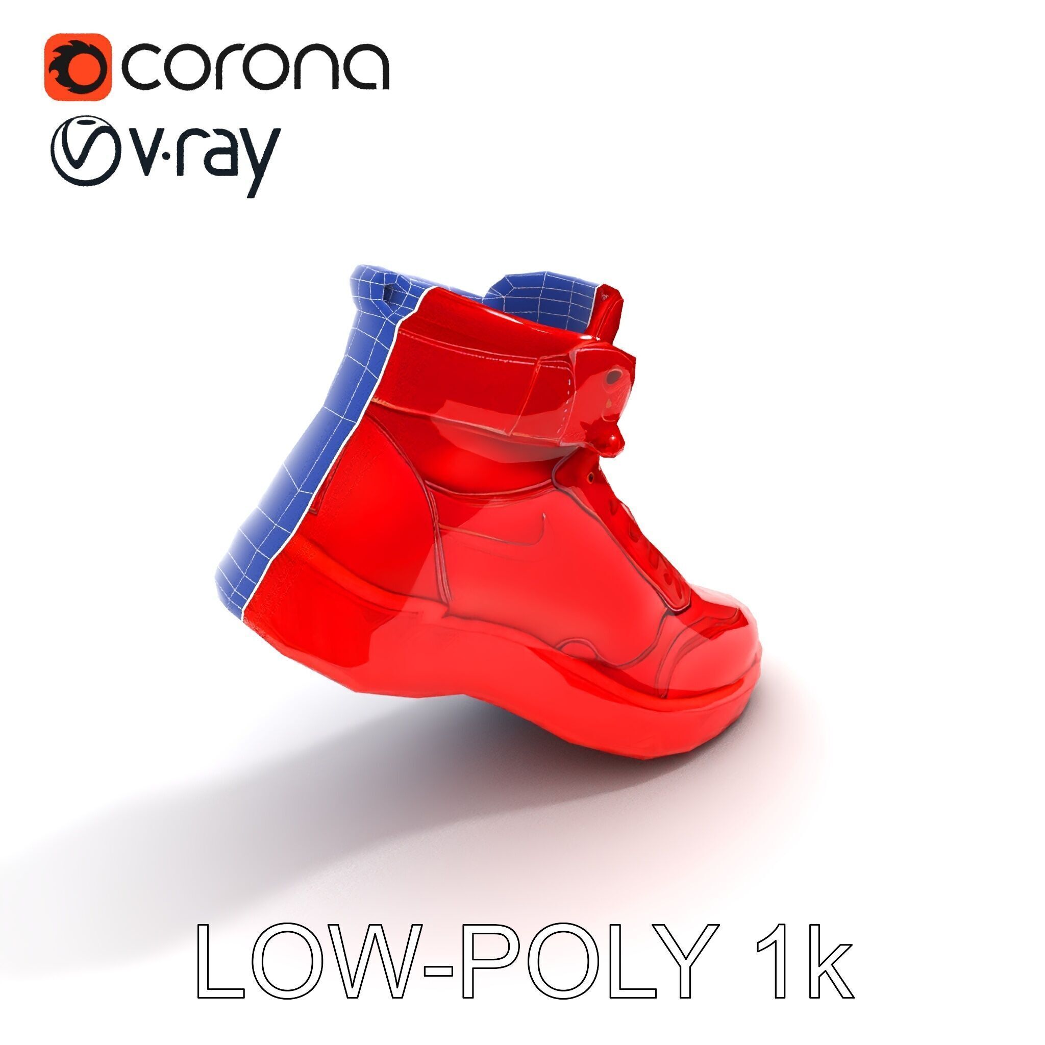 Red HighTop Sneaker Model Pack Low-poly 3D model_15