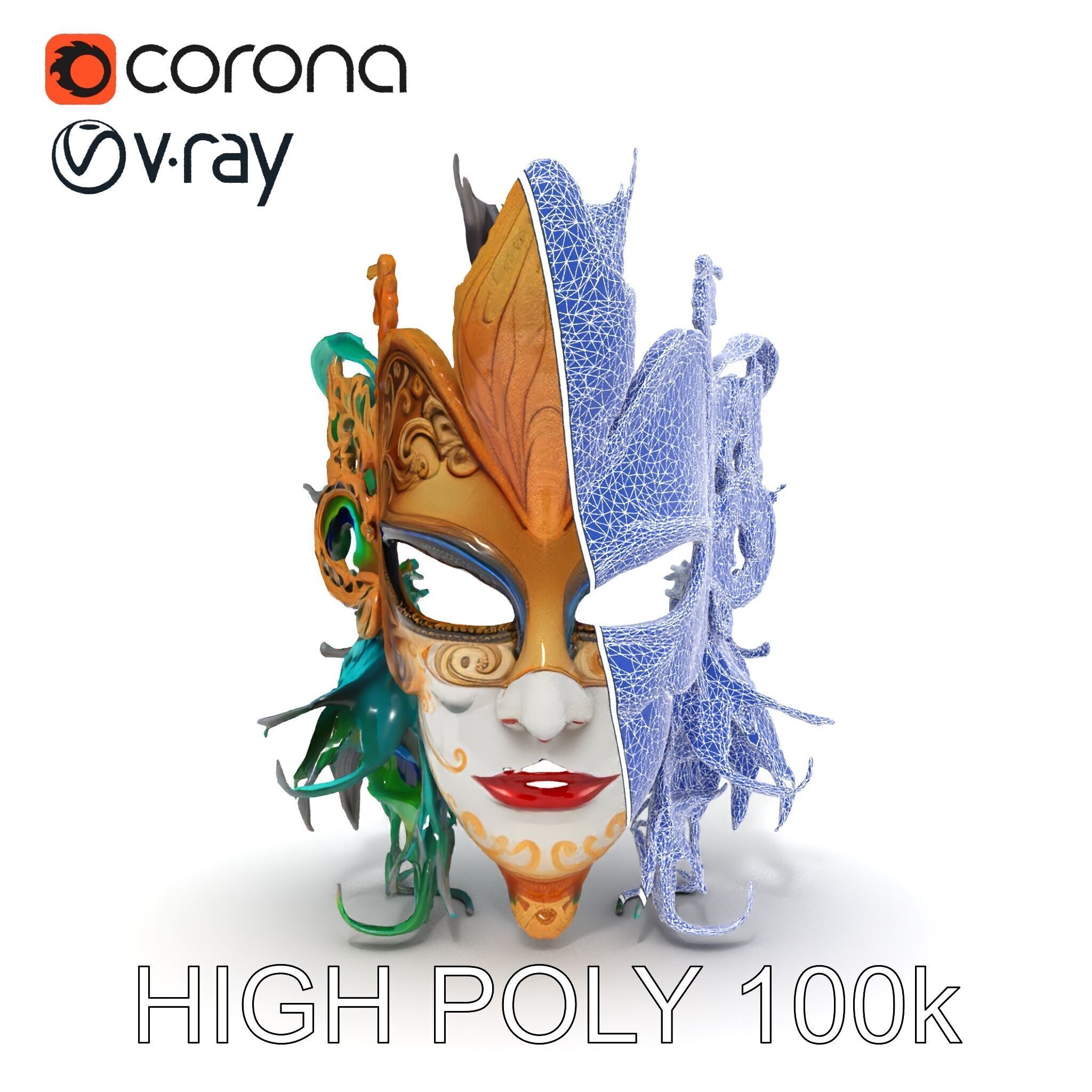 Intricate Venetian Carnival Mask Model Pack Low-poly 3D model_20