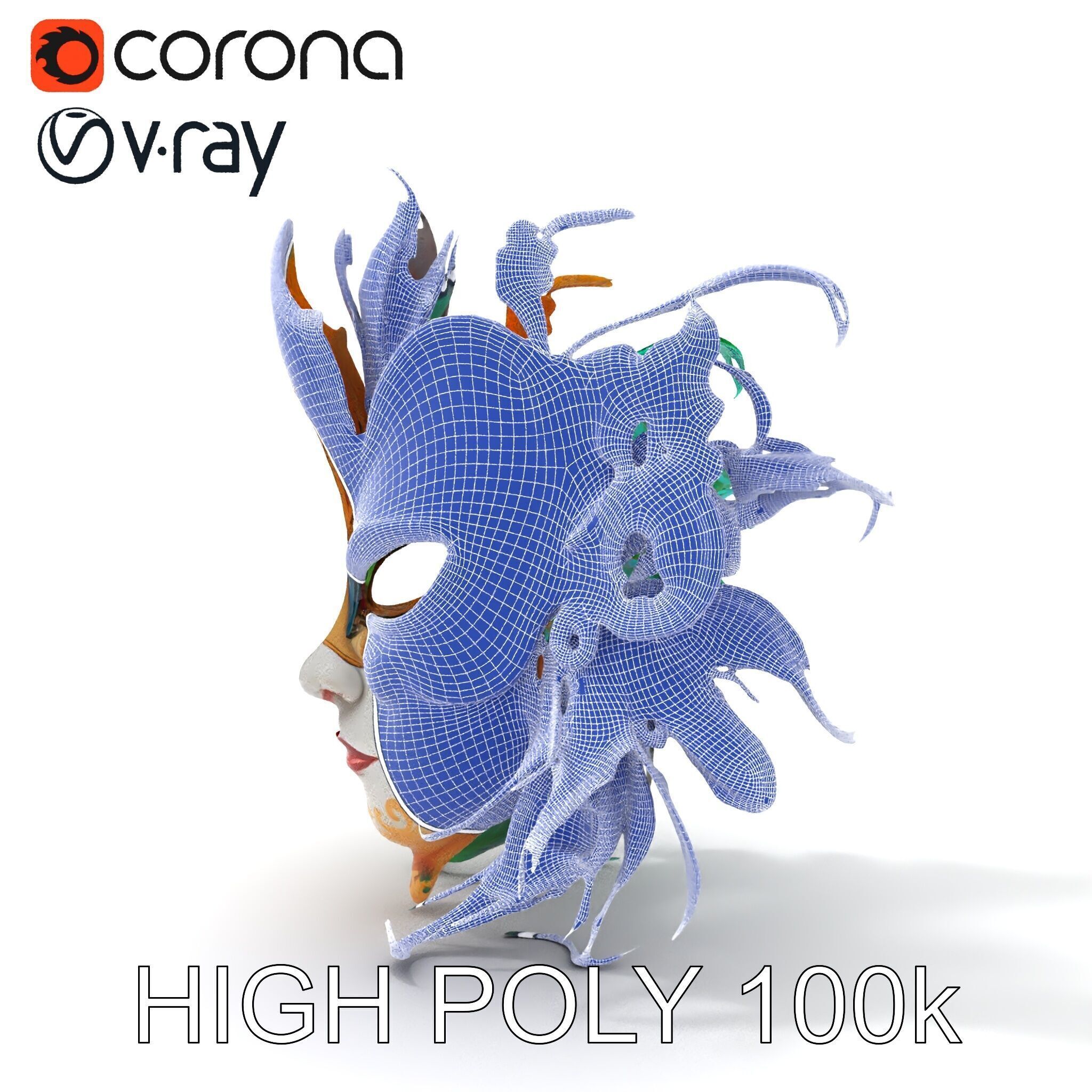 Intricate Venetian Carnival Mask Model Pack Low-poly 3D model_21