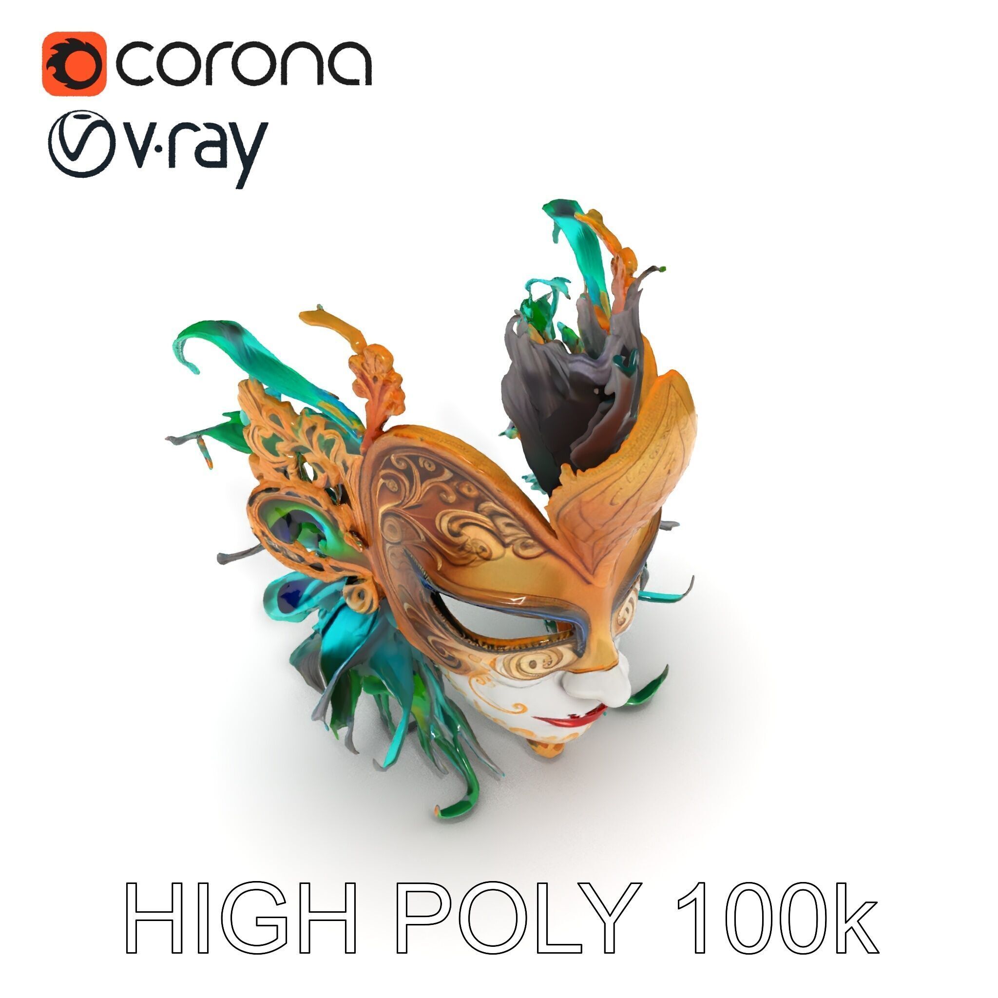 Intricate Venetian Carnival Mask Model Pack Low-poly 3D model_25