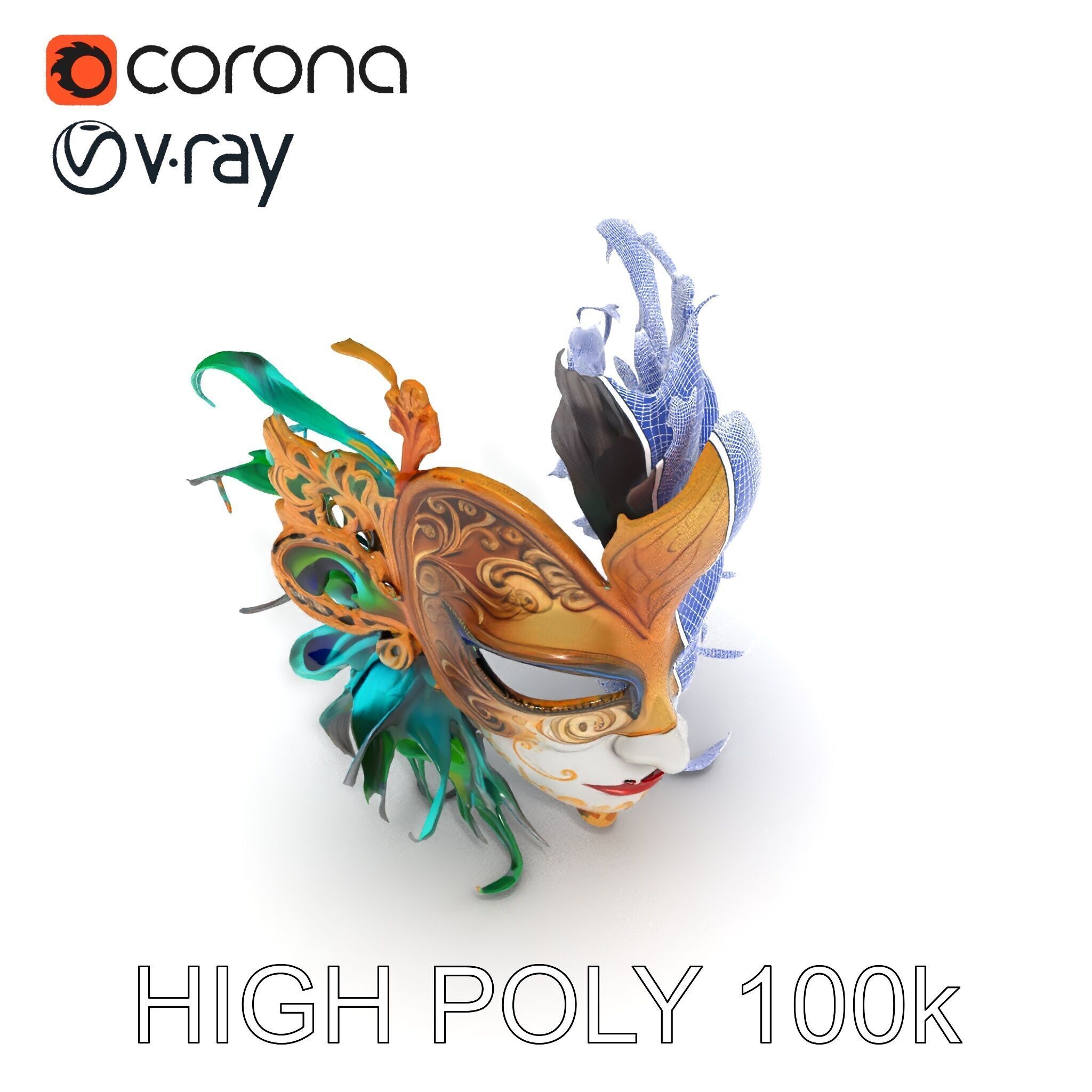 Intricate Venetian Carnival Mask Model Pack Low-poly 3D model_8