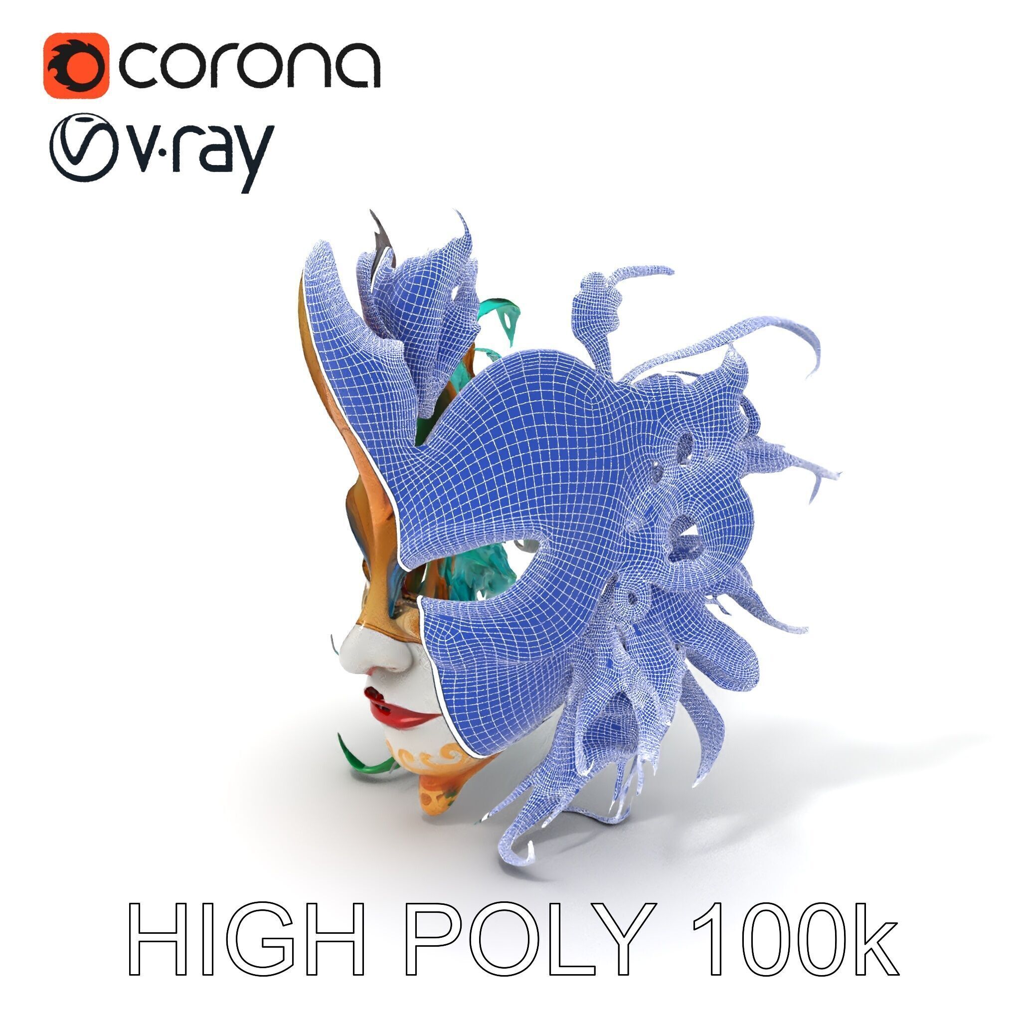 Intricate Venetian Carnival Mask Model Pack Low-poly 3D model_4