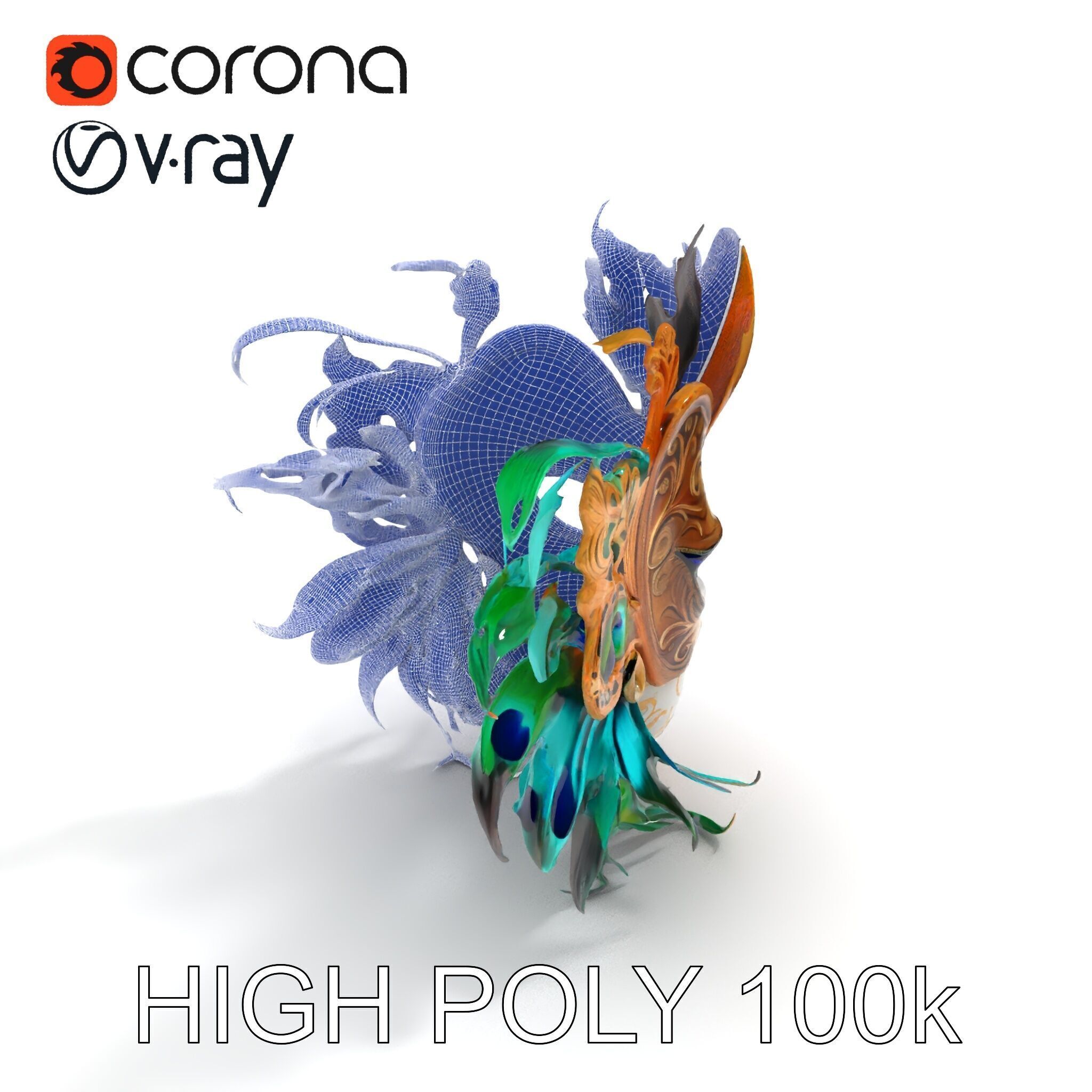 Intricate Venetian Carnival Mask Model Pack Low-poly 3D model_35