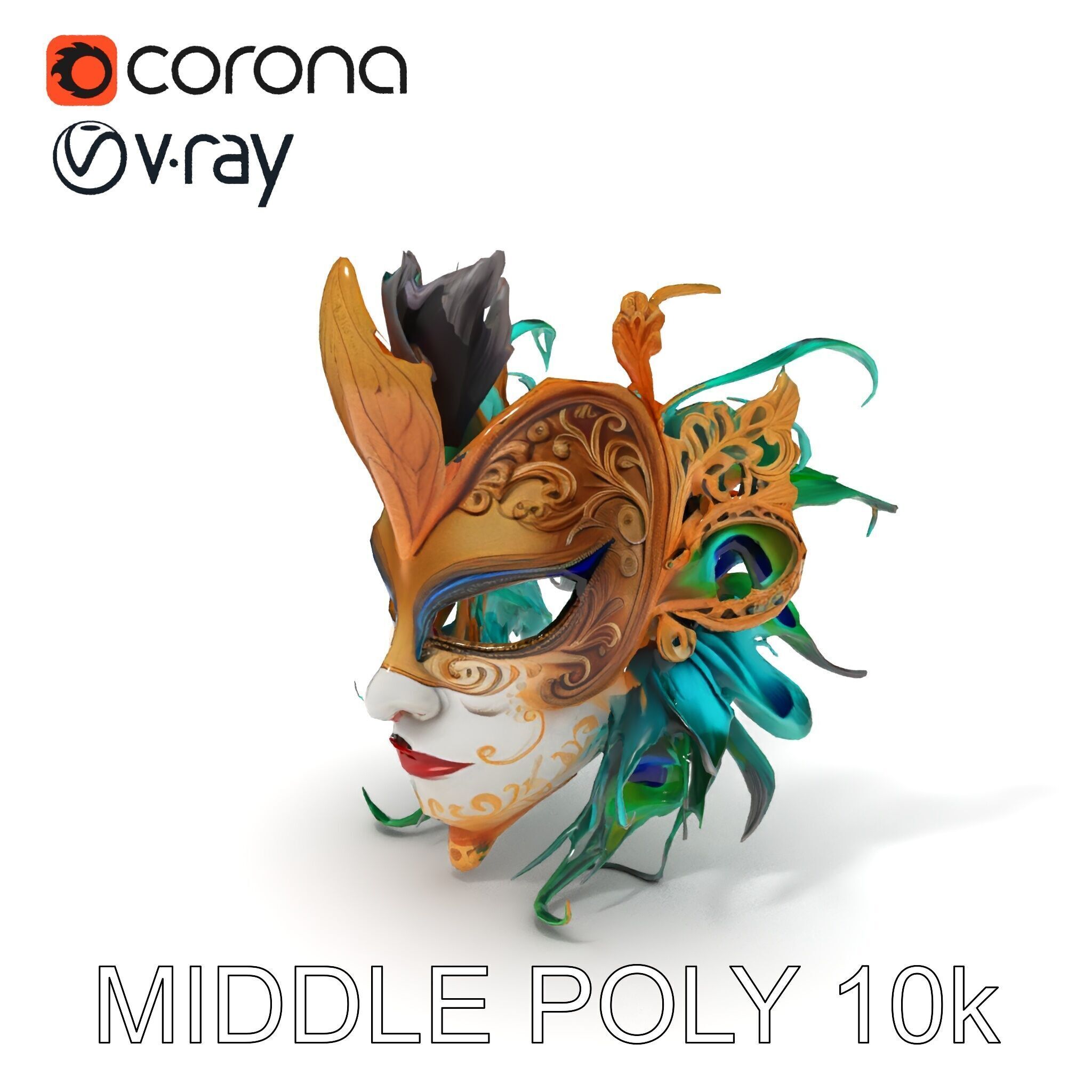 Intricate Venetian Carnival Mask Model Pack Low-poly 3D model_32