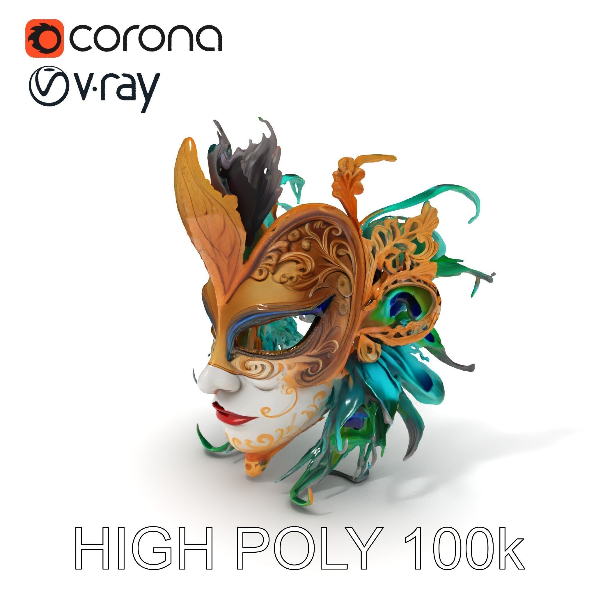 Intricate Venetian Carnival Mask Model Pack Low-poly 3D model_17
