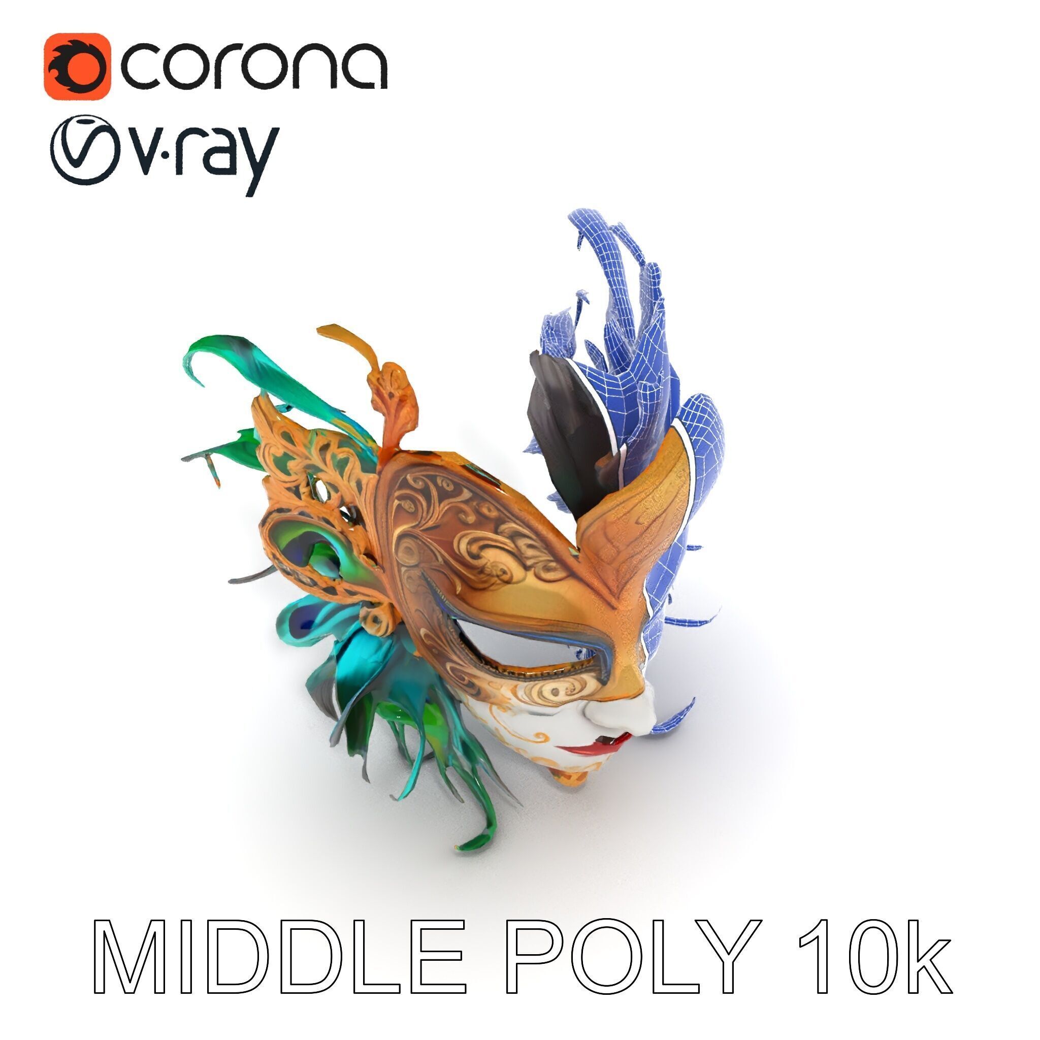 Intricate Venetian Carnival Mask Model Pack Low-poly 3D model_22