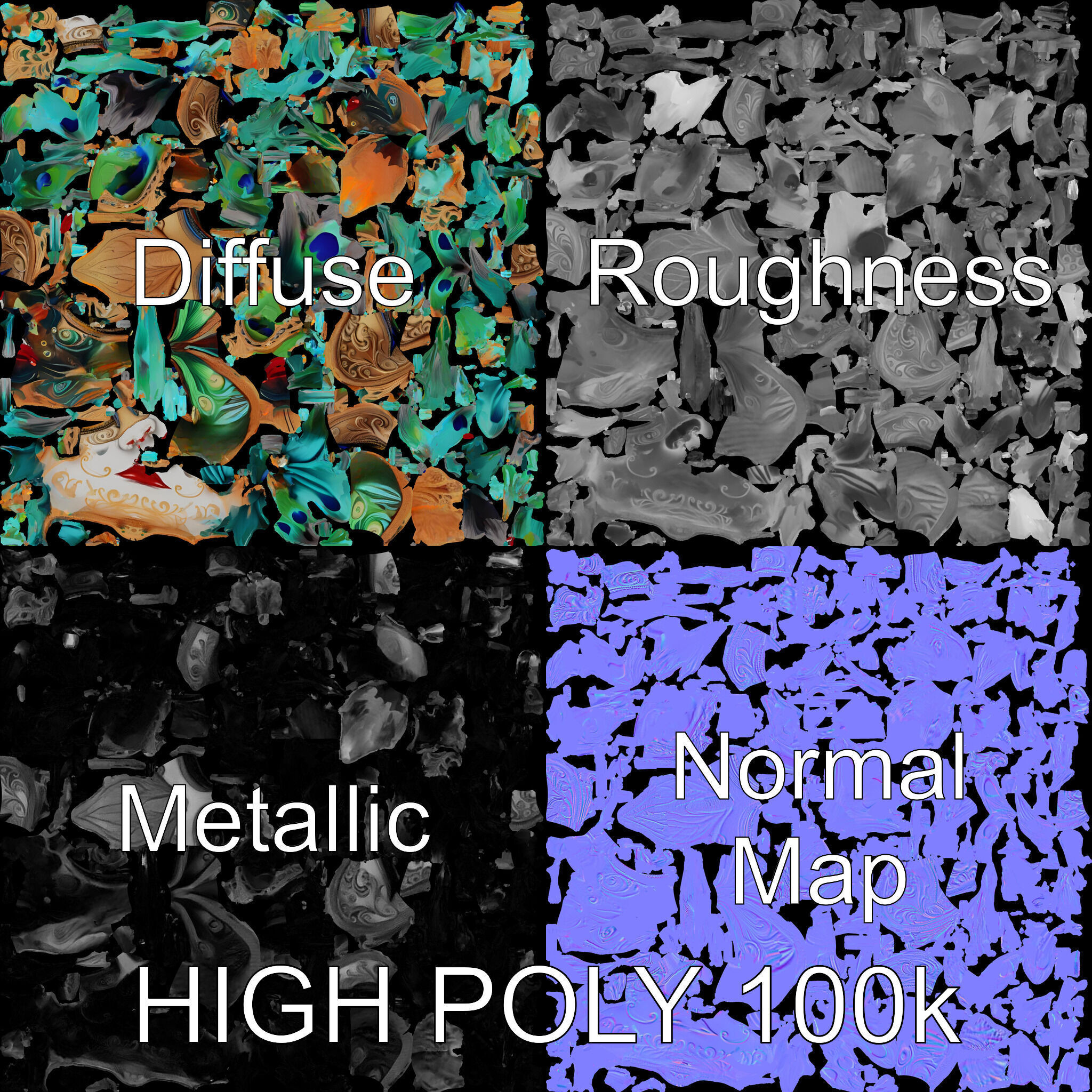 Intricate Venetian Carnival Mask Model Pack Low-poly 3D model_2