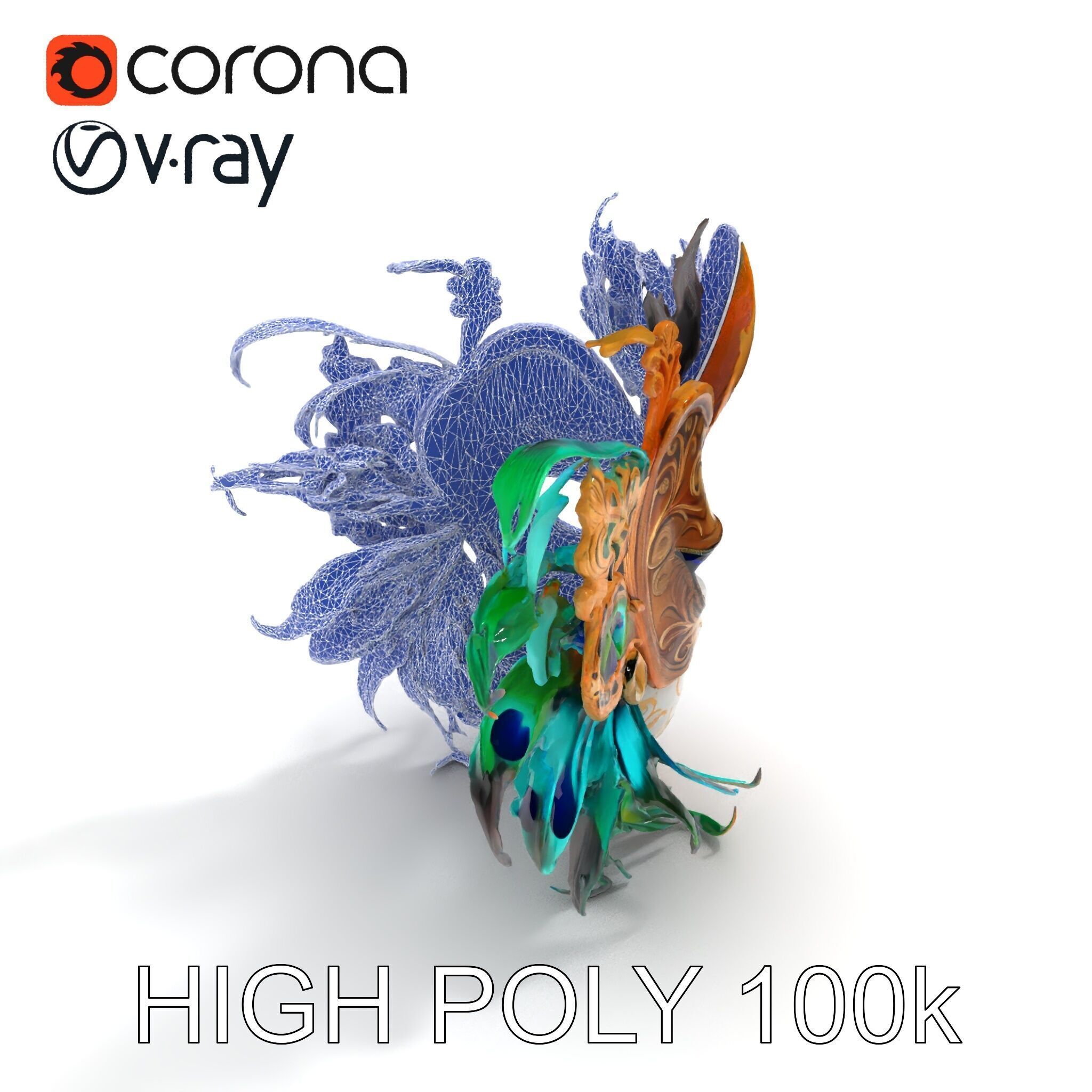 Intricate Venetian Carnival Mask Model Pack Low-poly 3D model_31