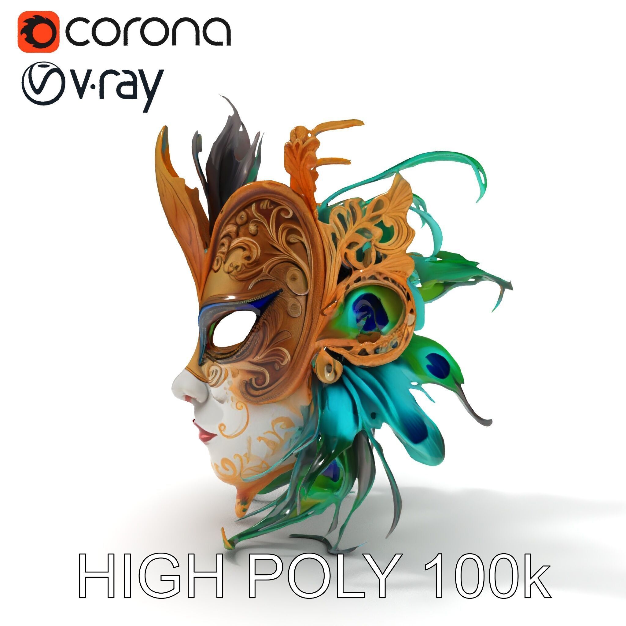 Intricate Venetian Carnival Mask Model Pack Low-poly 3D model_18
