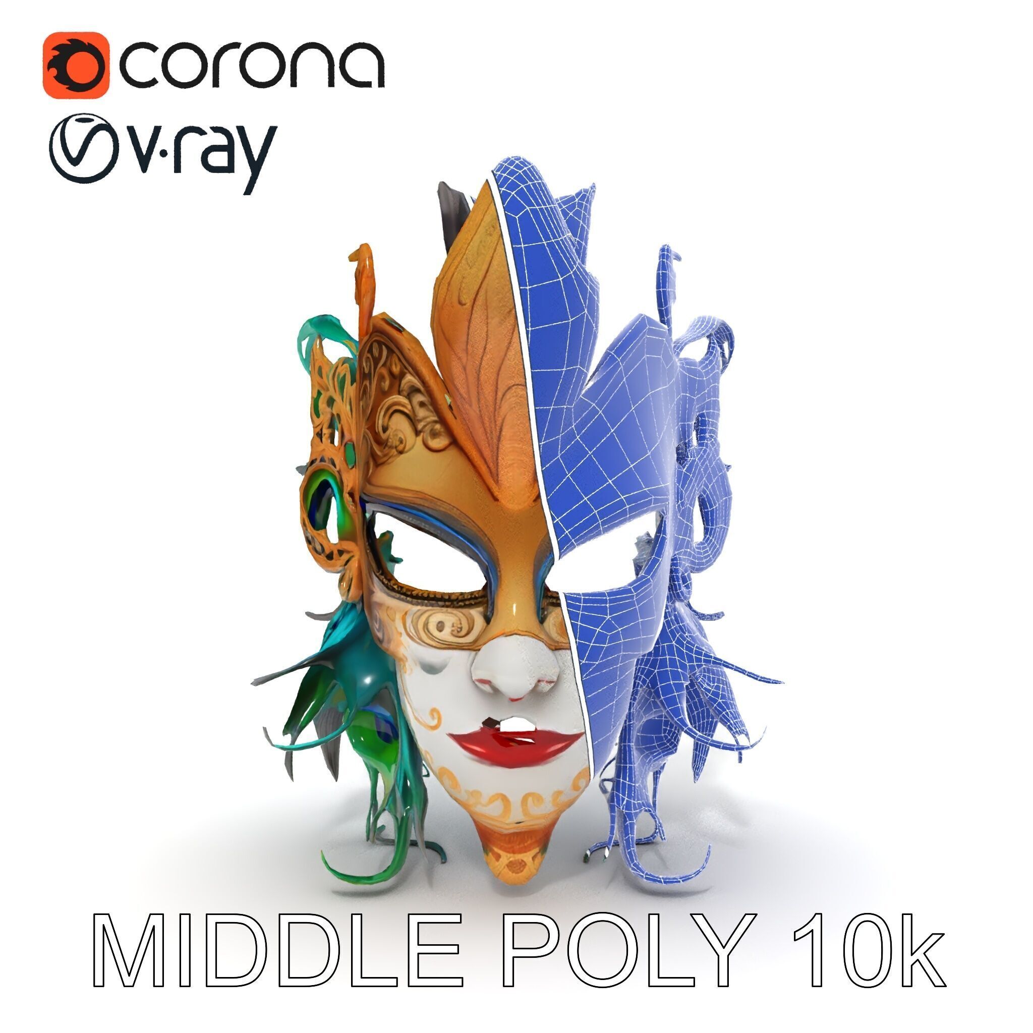 Intricate Venetian Carnival Mask Model Pack Low-poly 3D model_11