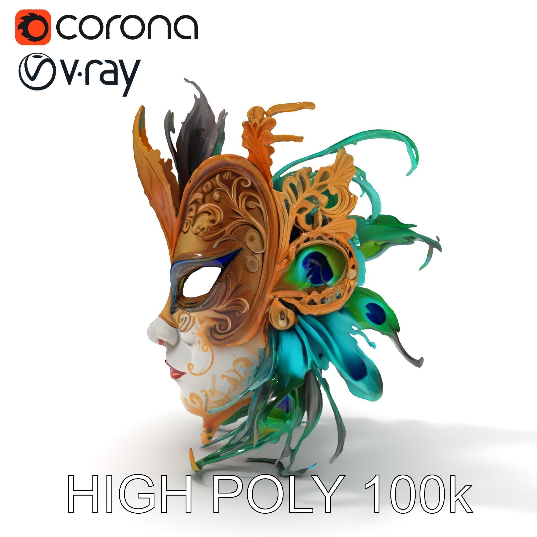 Intricate Venetian Carnival Mask Model Pack Low-poly 3D model_12