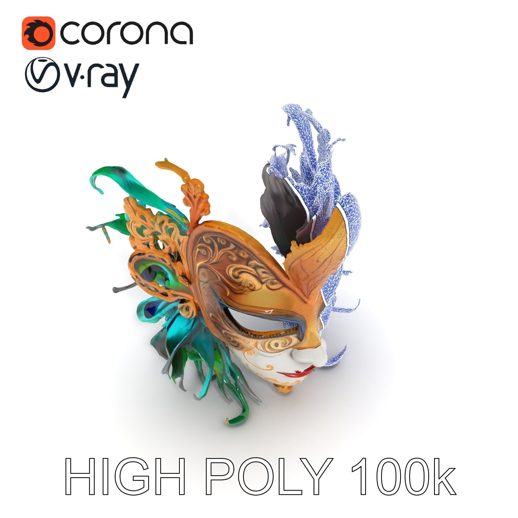 Intricate Venetian Carnival Mask Model Pack Low-poly 3D model_10
