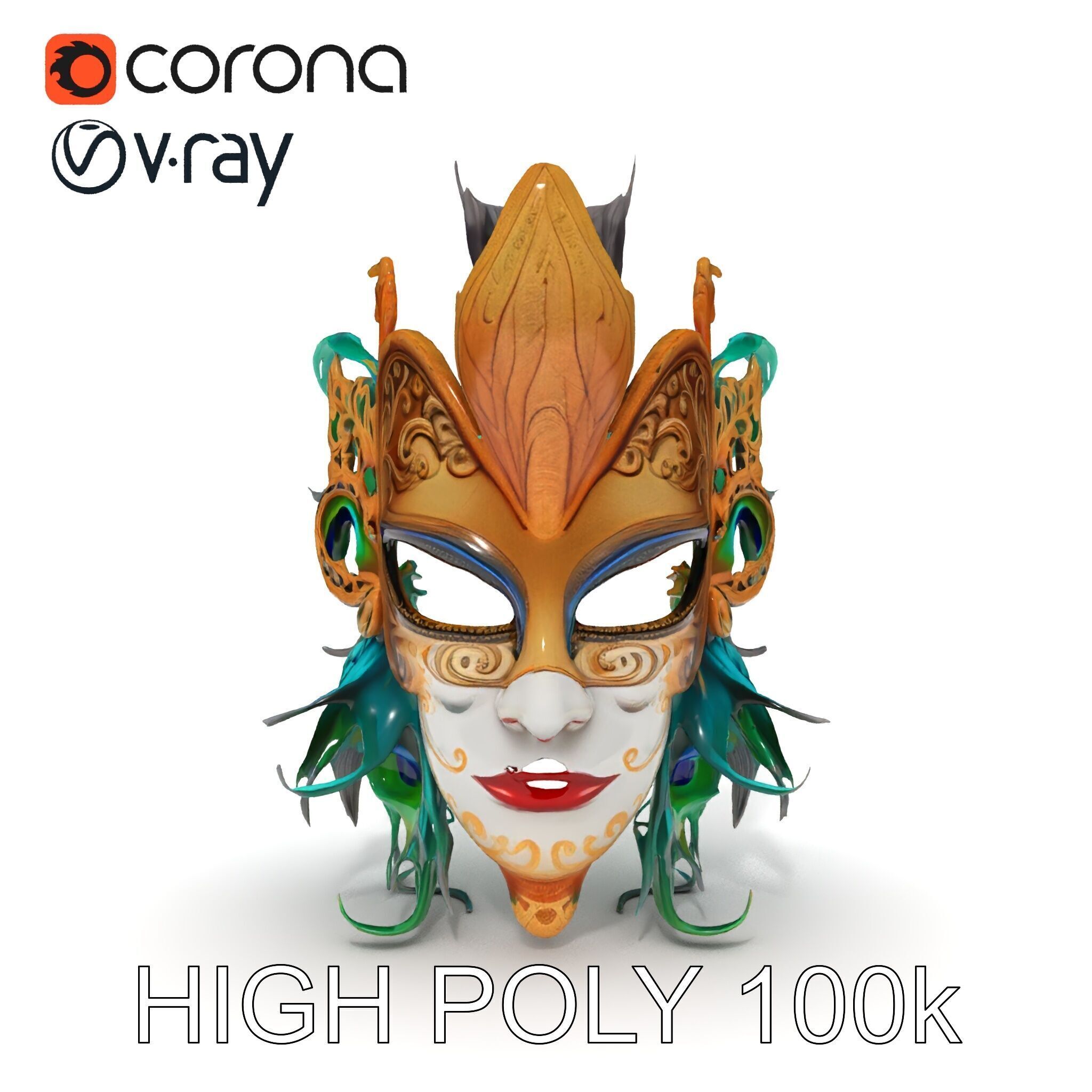 Intricate Venetian Carnival Mask Model Pack Low-poly 3D model_29