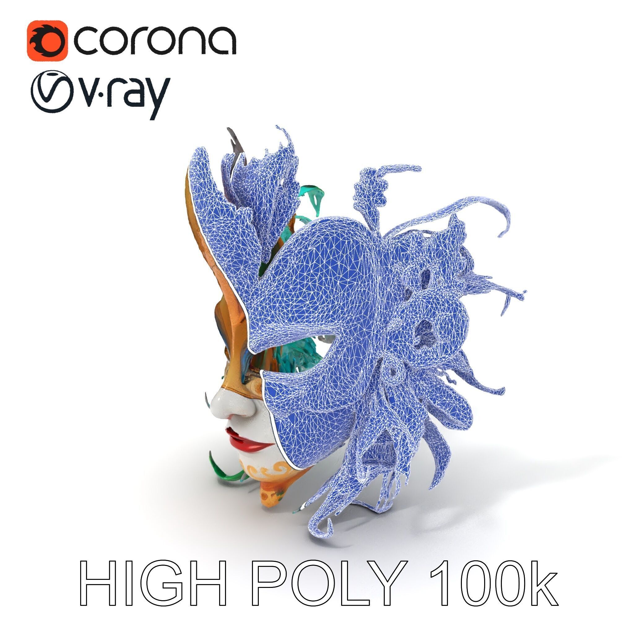 Intricate Venetian Carnival Mask Model Pack Low-poly 3D model_23