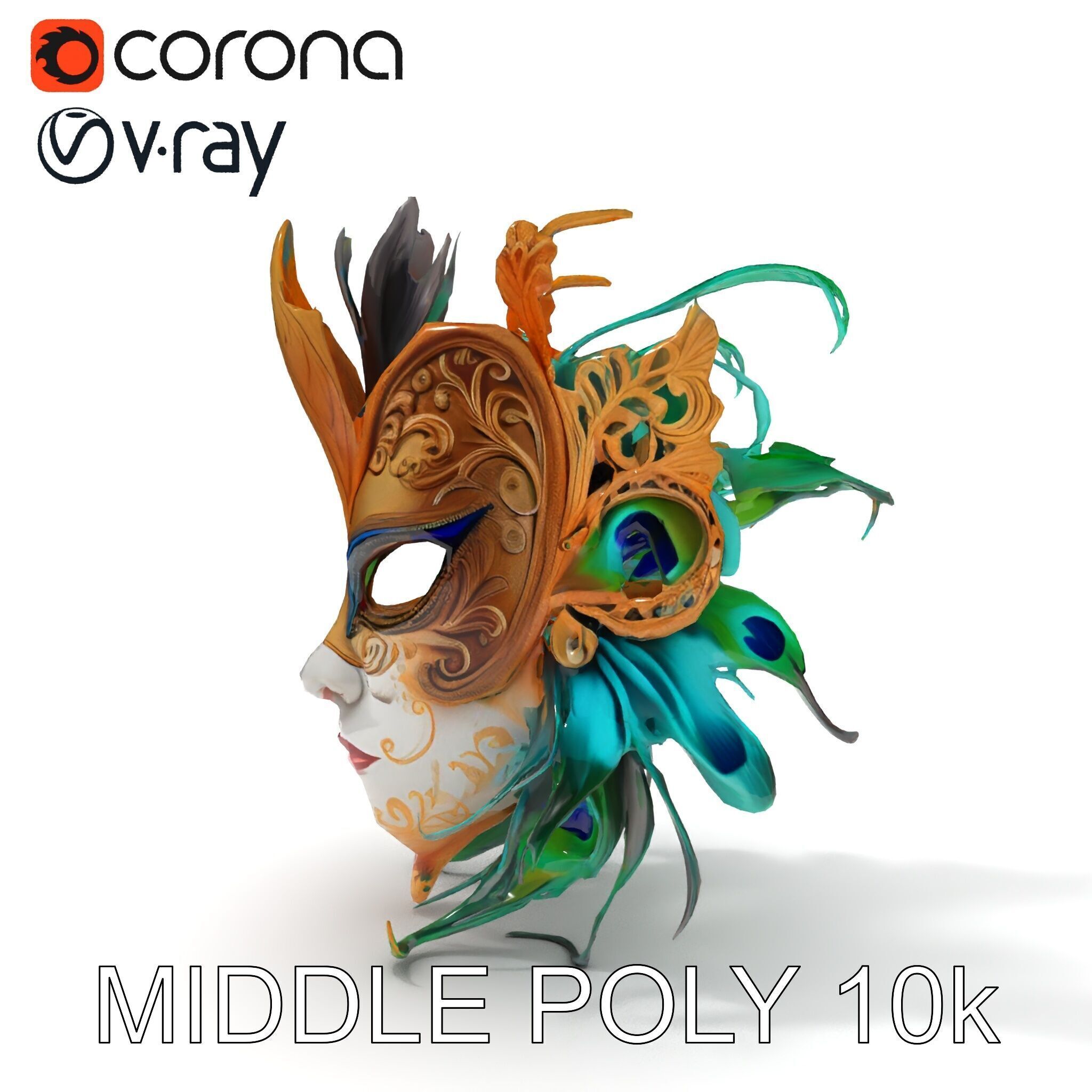 Intricate Venetian Carnival Mask Model Pack Low-poly 3D model_30