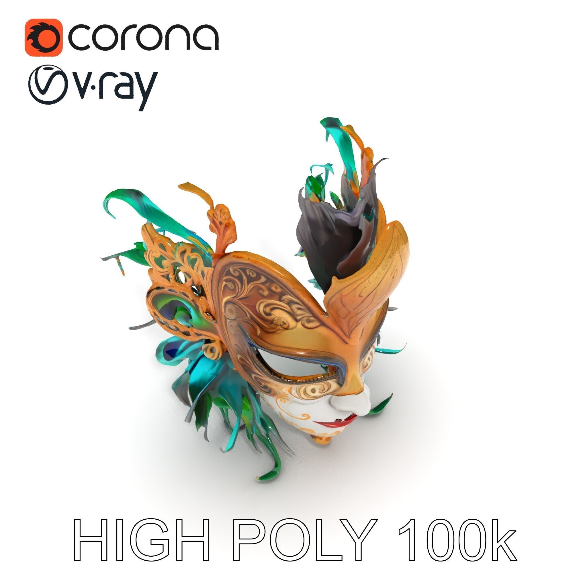 Intricate Venetian Carnival Mask Model Pack Low-poly 3D model_26