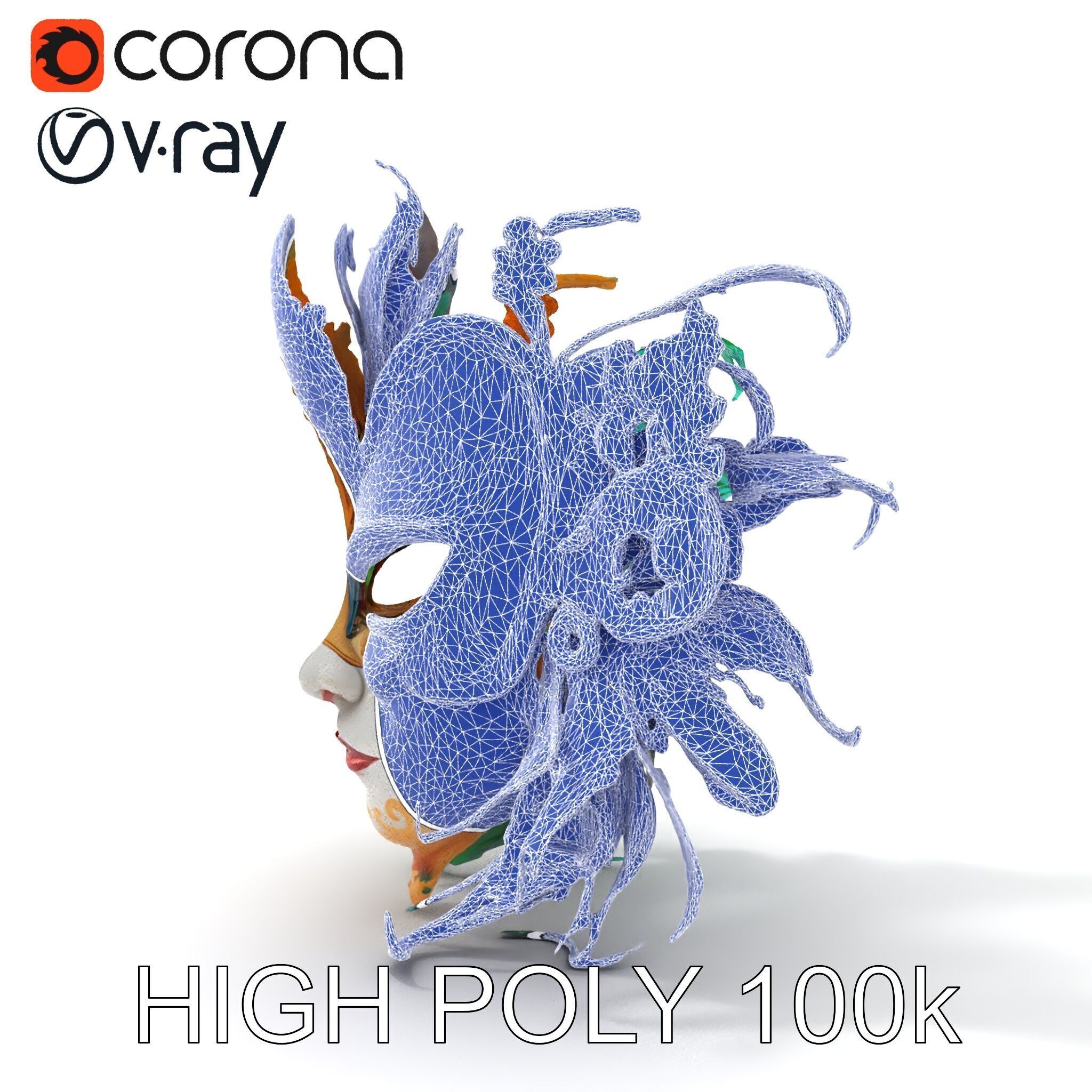 Intricate Venetian Carnival Mask Model Pack Low-poly 3D model_33