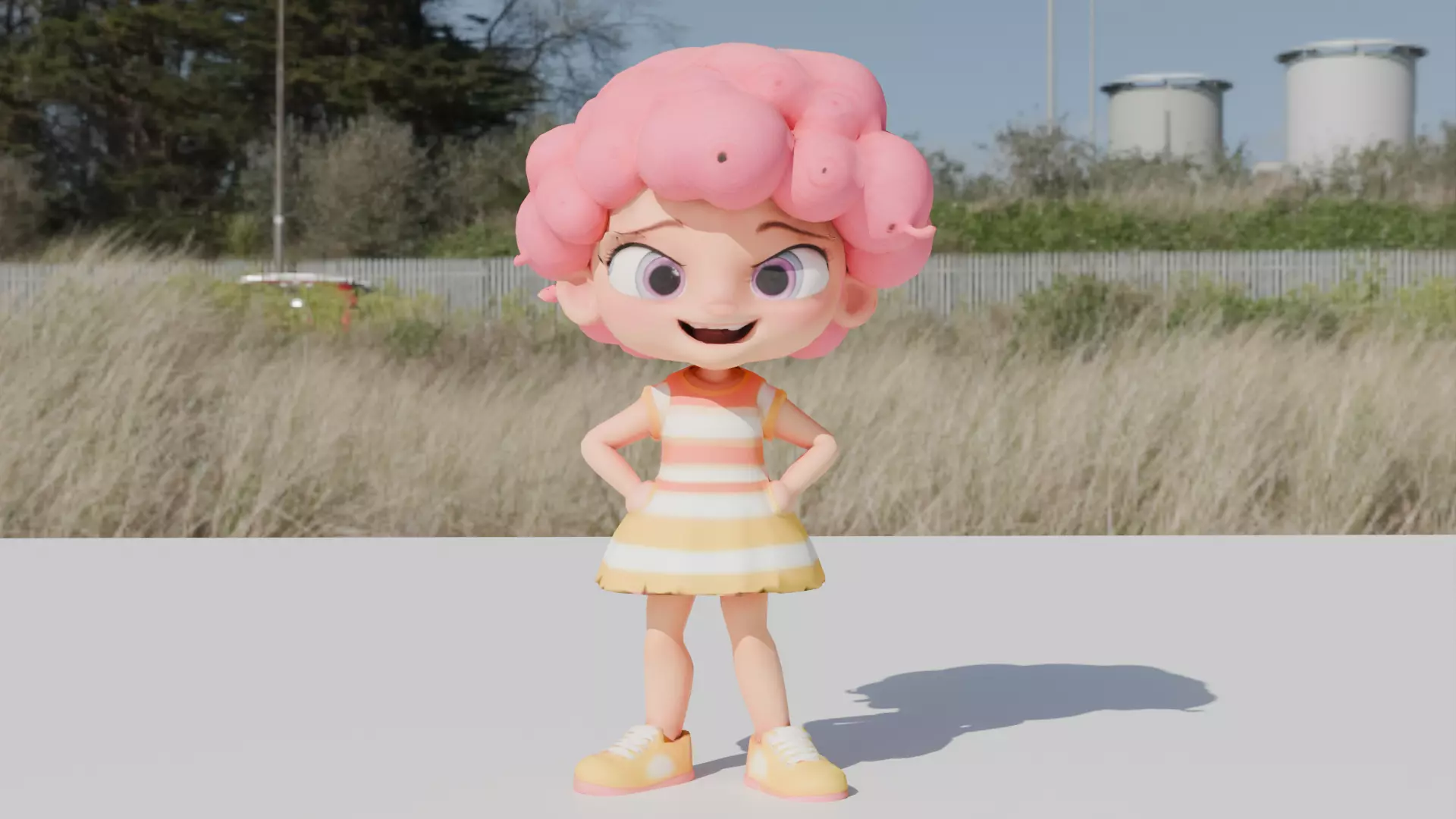 Cartoon Girl Low-poly 3D model_0